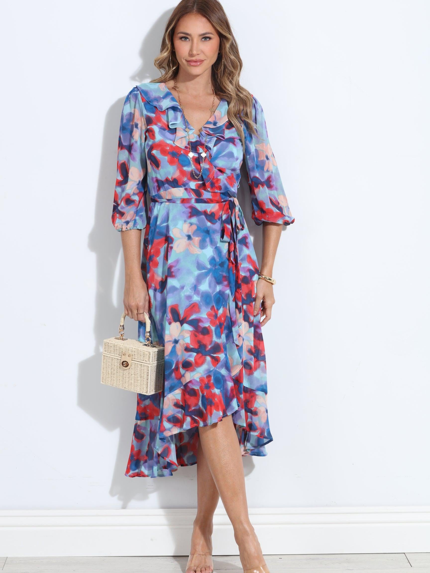 Malorie Chiffon Ruffle Wrap Dress-BEST SELLER