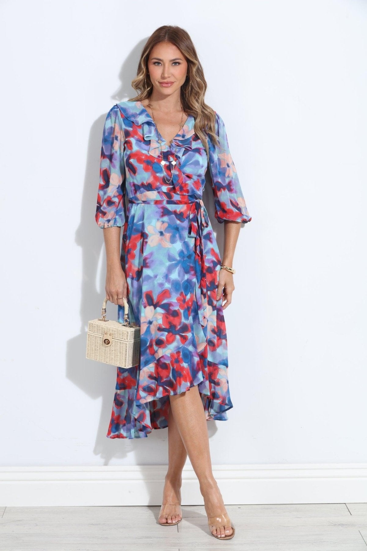 Malorie Chiffon Ruffle Wrap Dress-BEST SELLER