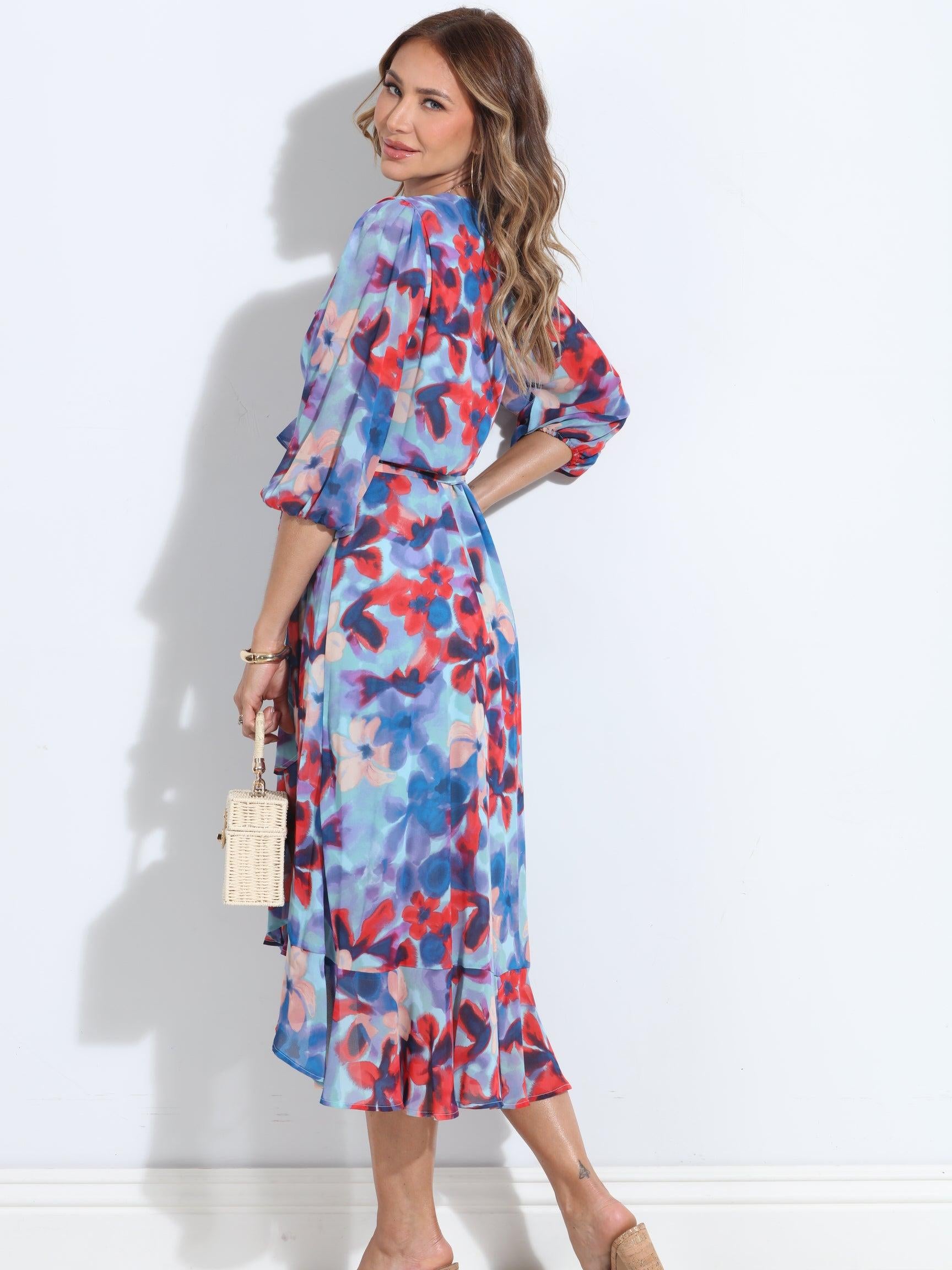 Malorie Chiffon Ruffle Wrap Dress-BEST SELLER