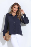 Navy Politan Button Blouse-BEST SELLER
