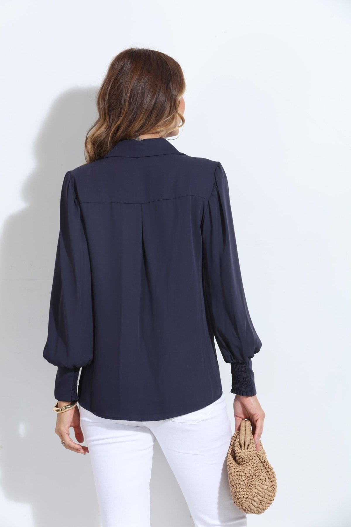 Navy Politan Button Blouse-BEST SELLER
