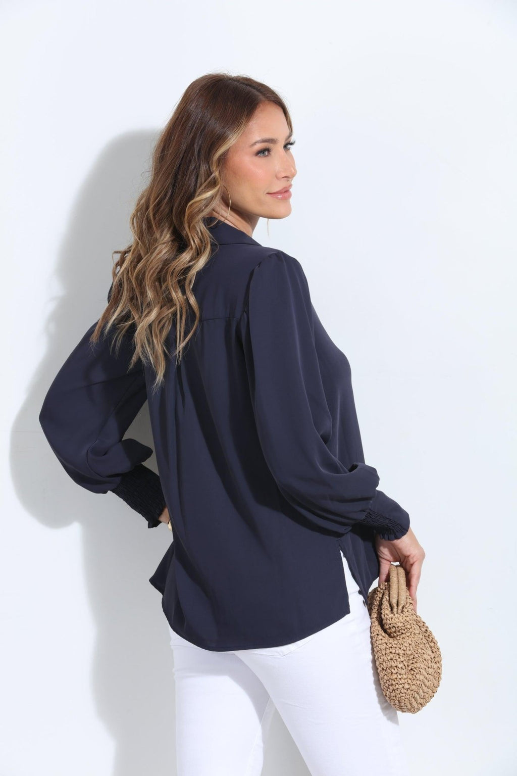 Navy Politan Button Blouse-BEST SELLER