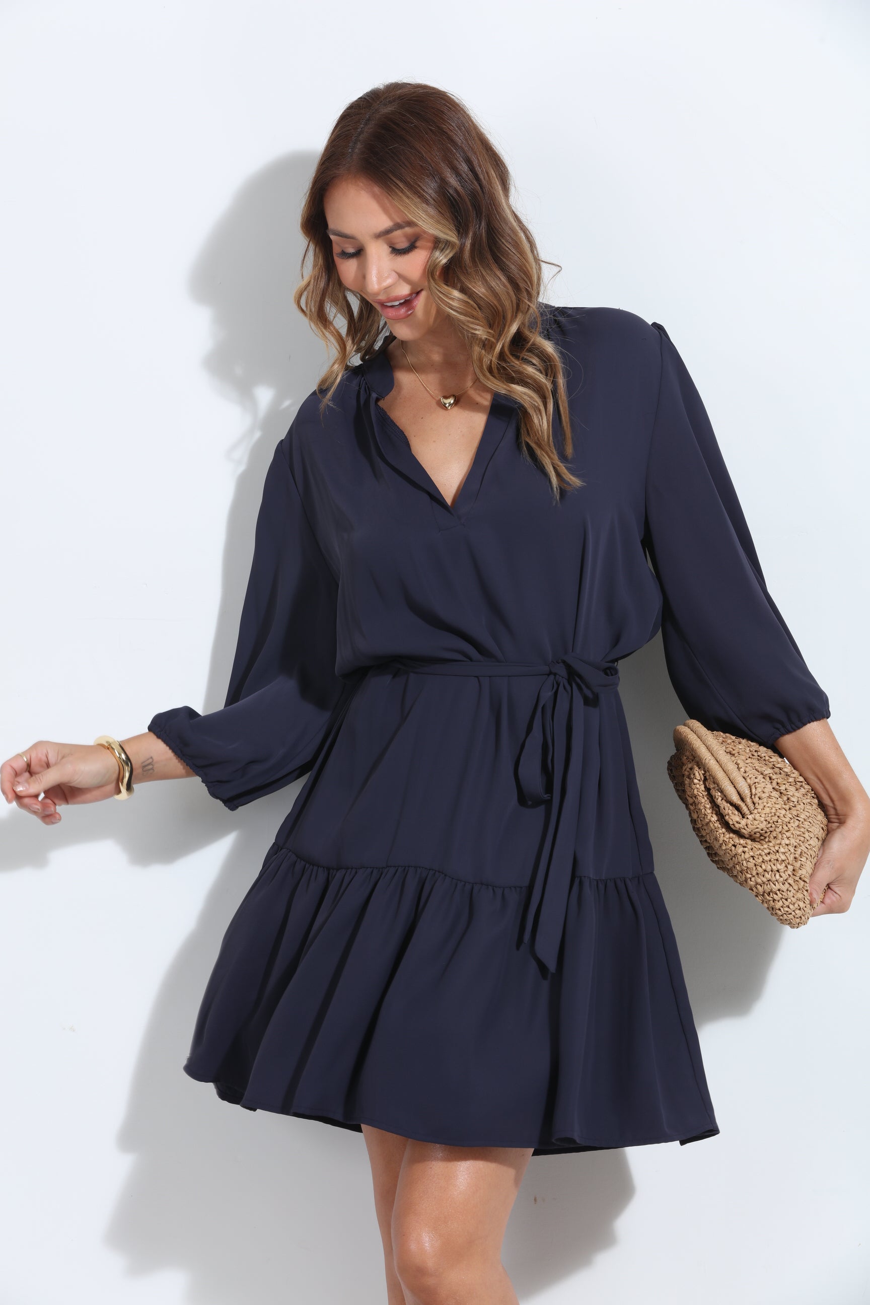 Navy Politan Shirt Dress with Belt-BEST SELLER