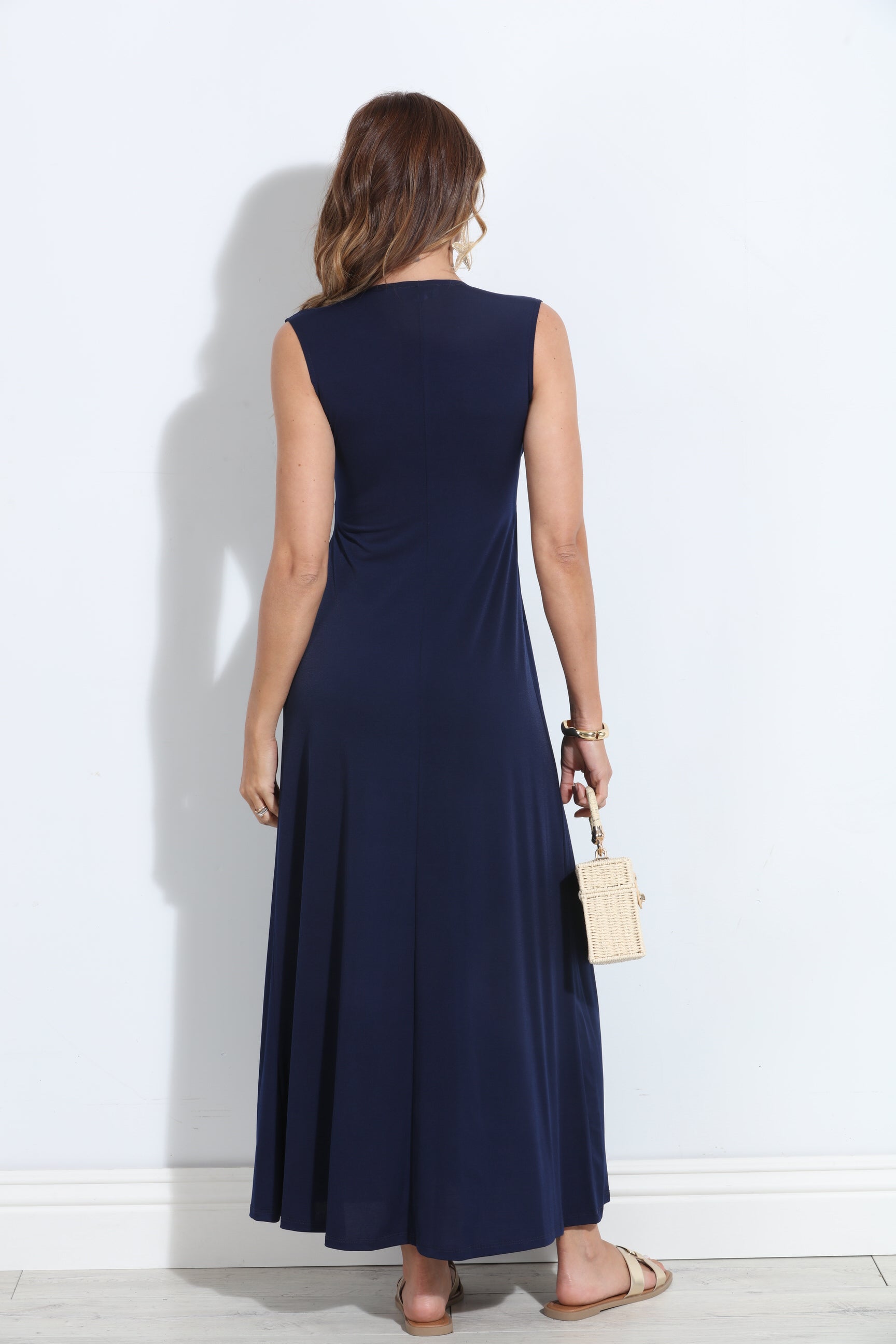 Navy Stretch V-Neck Maxi Dress - BEST SELLER