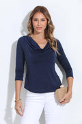 Emy Navy Venezia Cowl Neck Top-FINAL SALE