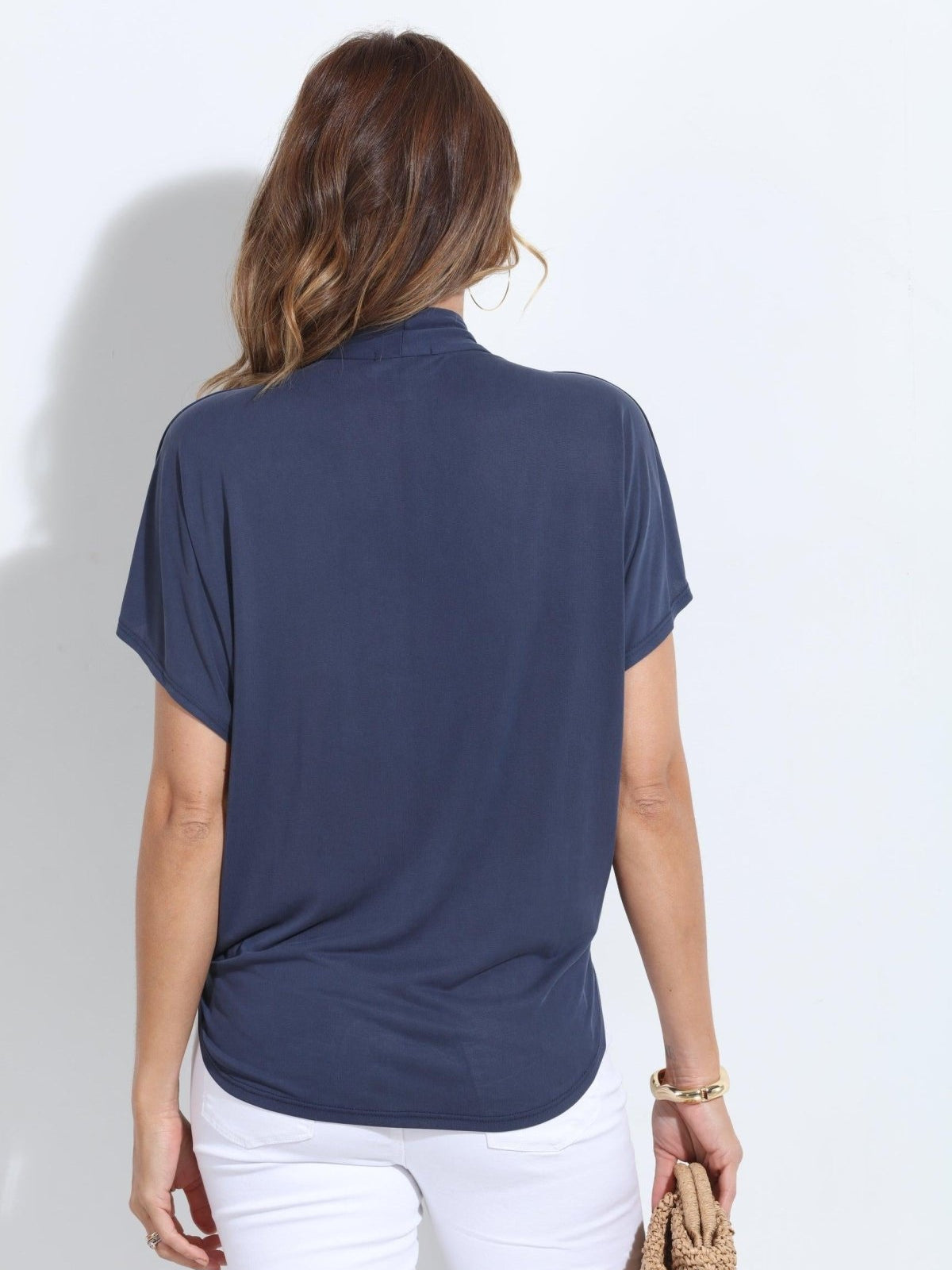 Navy Cupro Surplice Tee-BEST SELLER