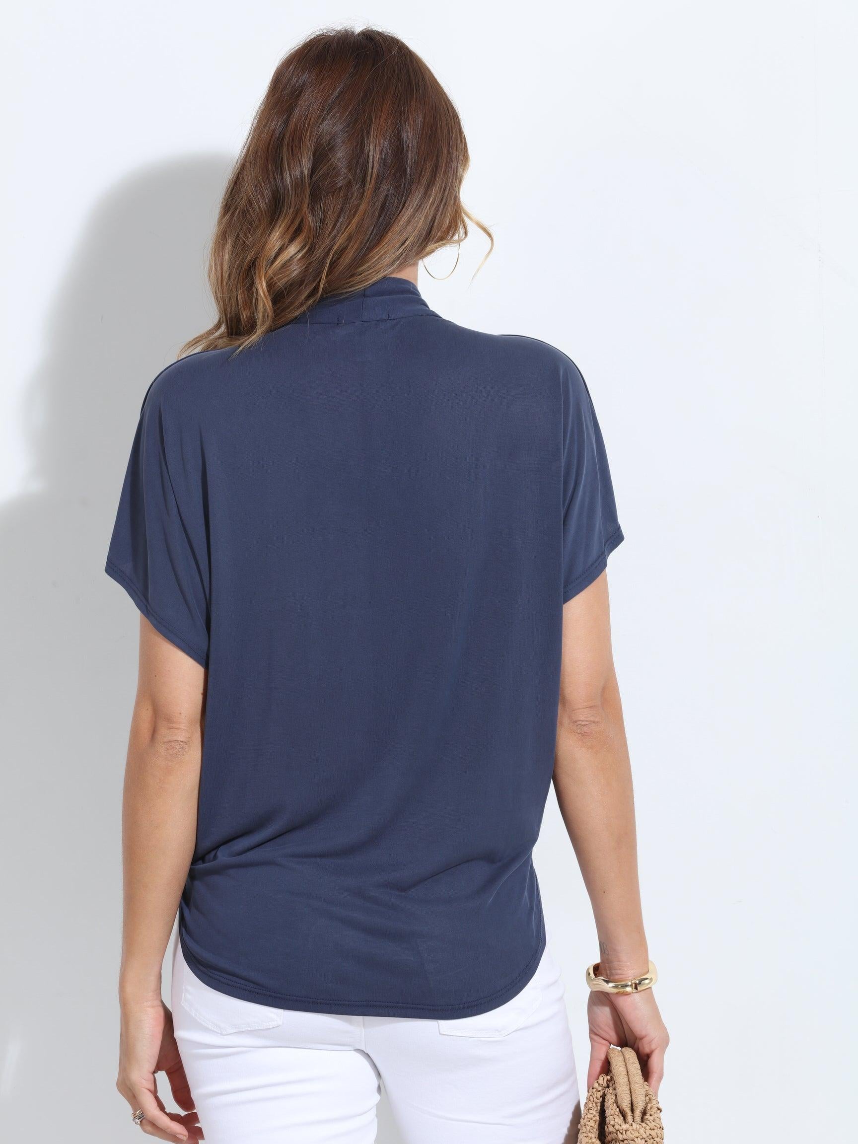 Navy Cupro Surplice Tee-BEST SELLER