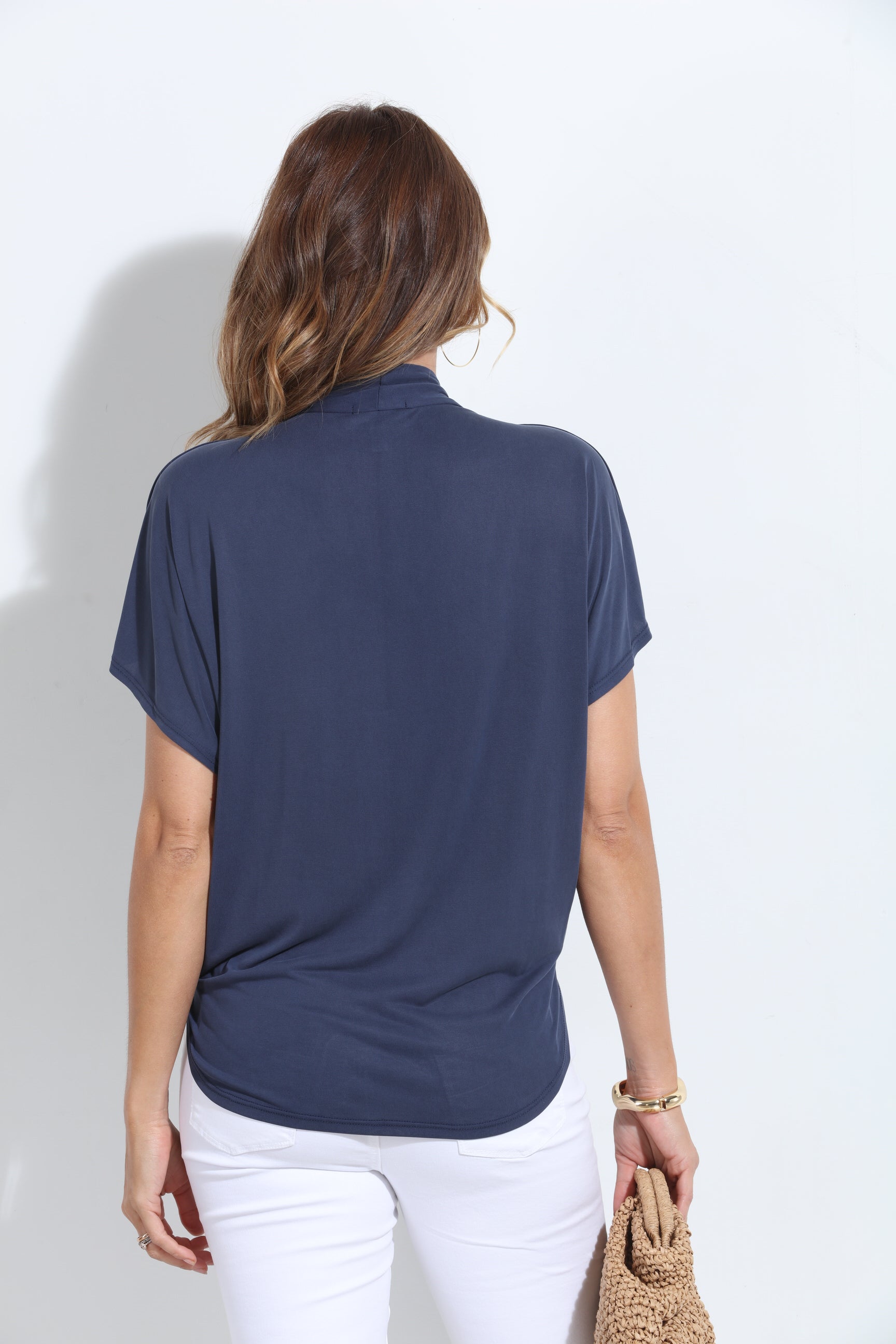 Navy Cupro Surplice Tee-BEST SELLER