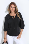 Black Cupro Stretch Split Neck Top-BEST SELLER