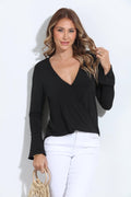 Black ITY Surplice Bell Sleeve Top - BEST SELLER