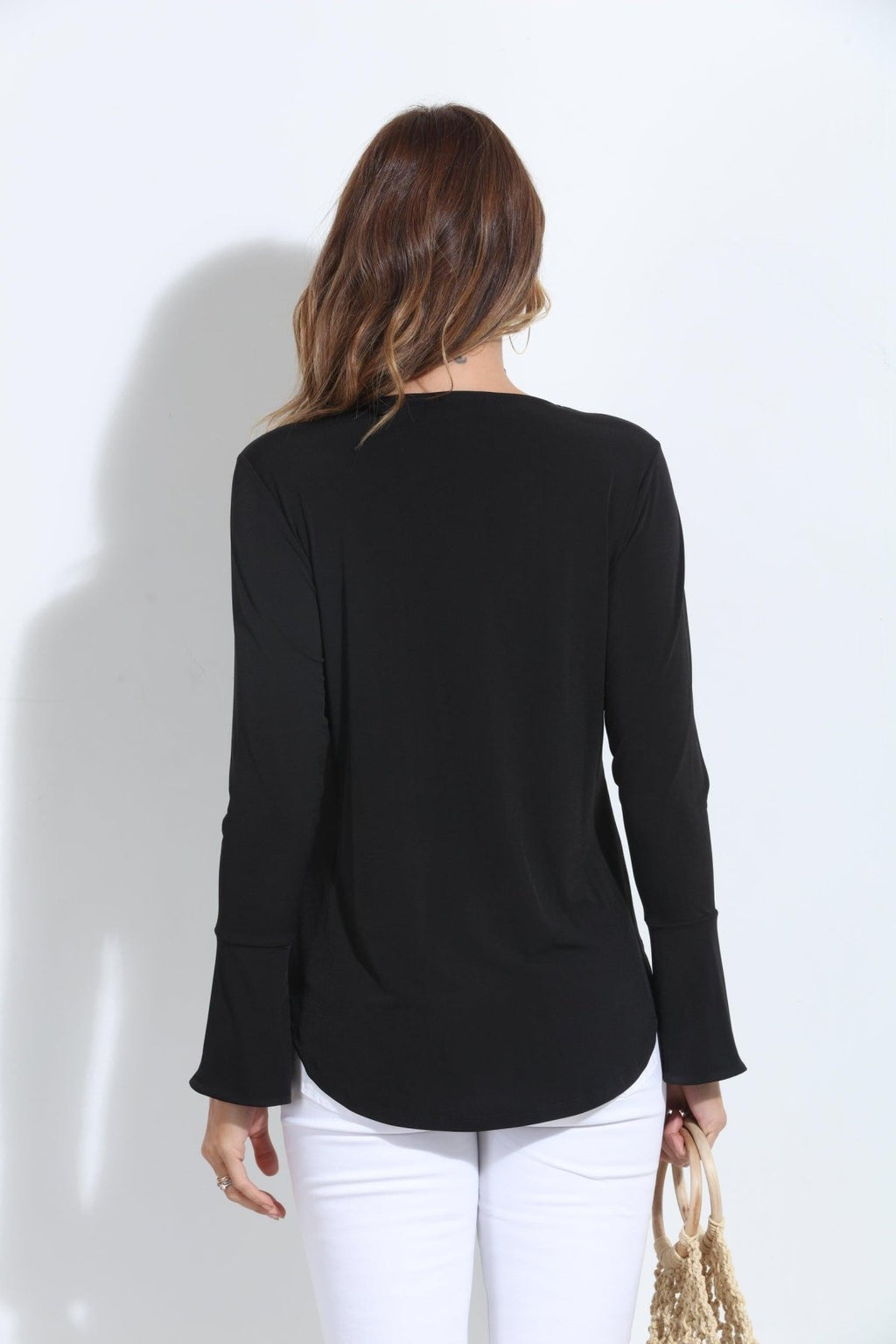 Black ITY Surplice Bell Sleeve Top - BEST SELLER