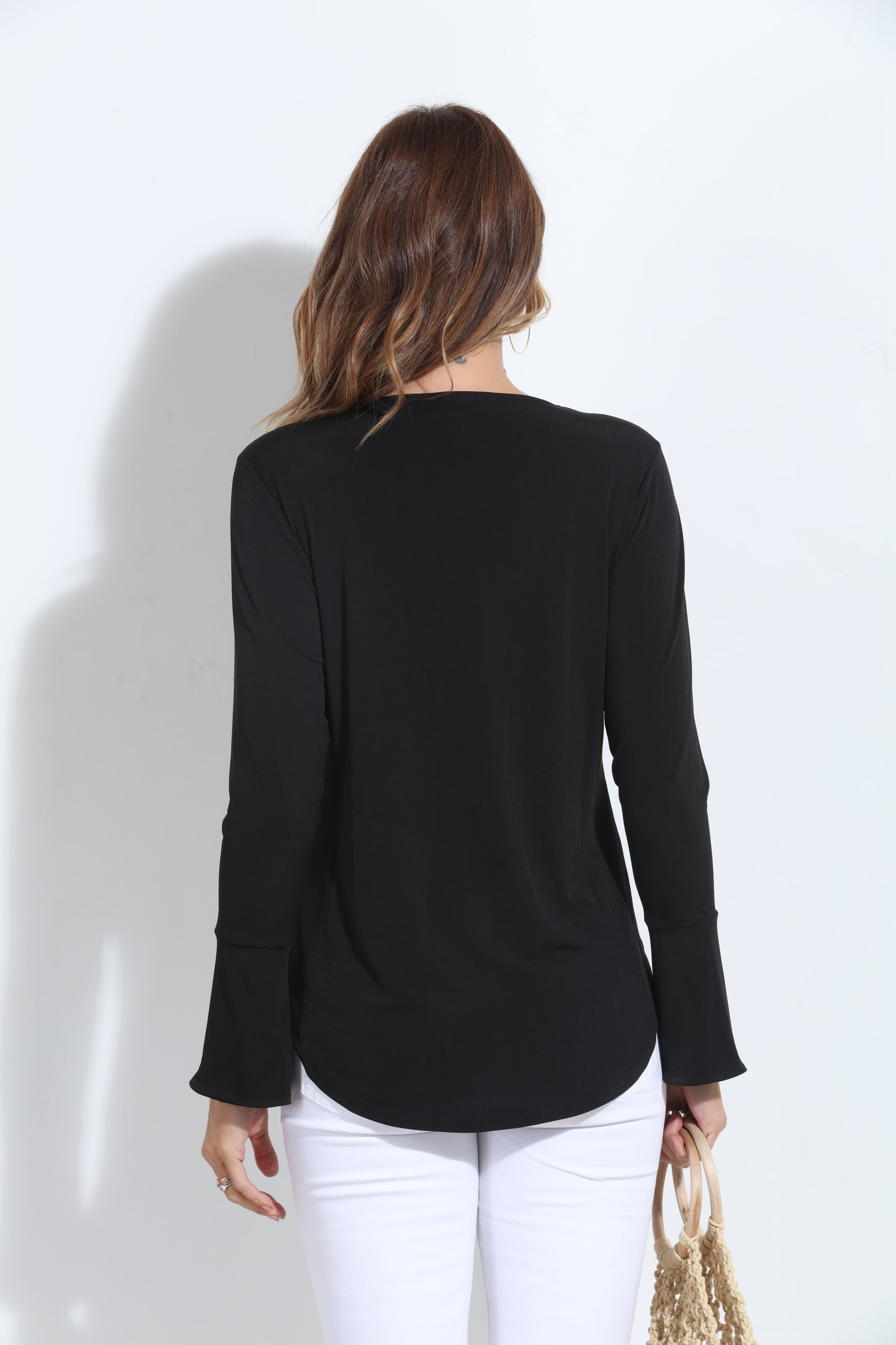 Black Surplice Bell Sleeve Top - BEST SELLER