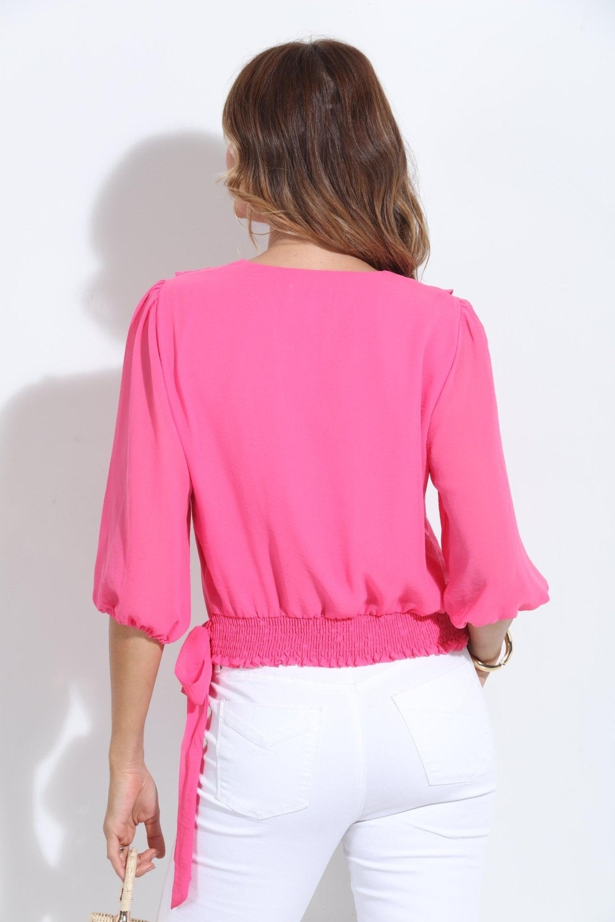 Rose Pink Ruffle Tie Blouse-FINAL SALE