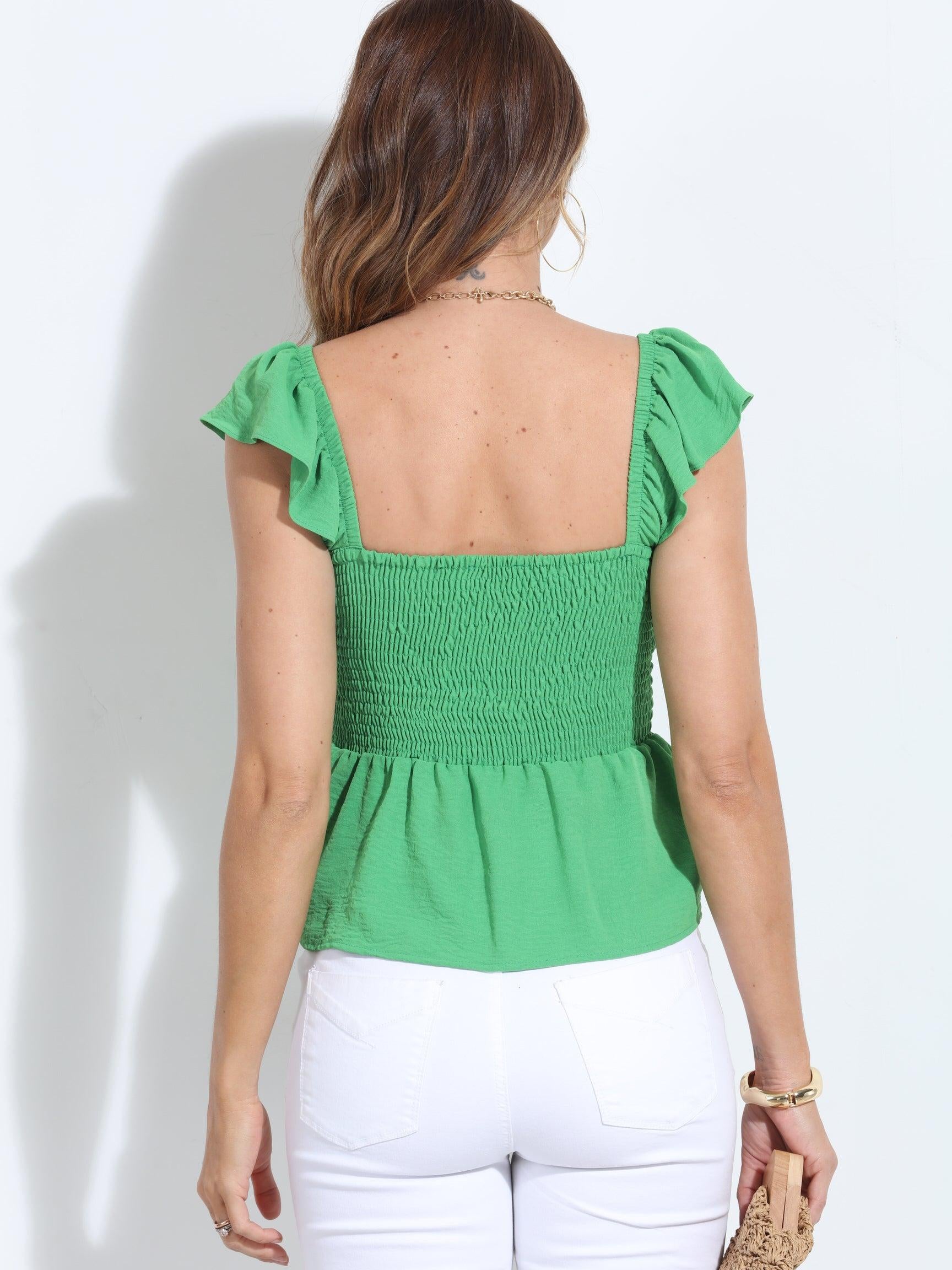 Kelly Green Airflow Smocked Tank-FINAL SALE