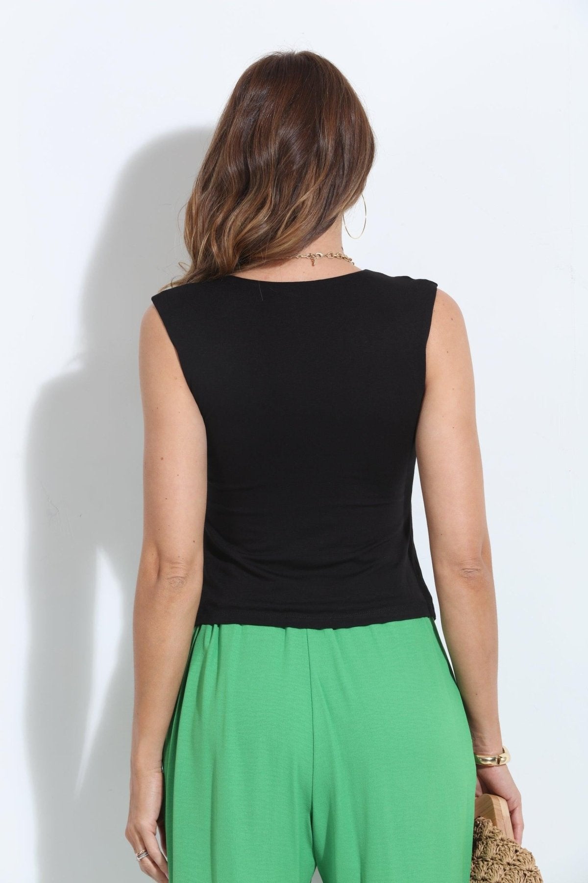 Jersey Lined Mom Cropped Tee- Black