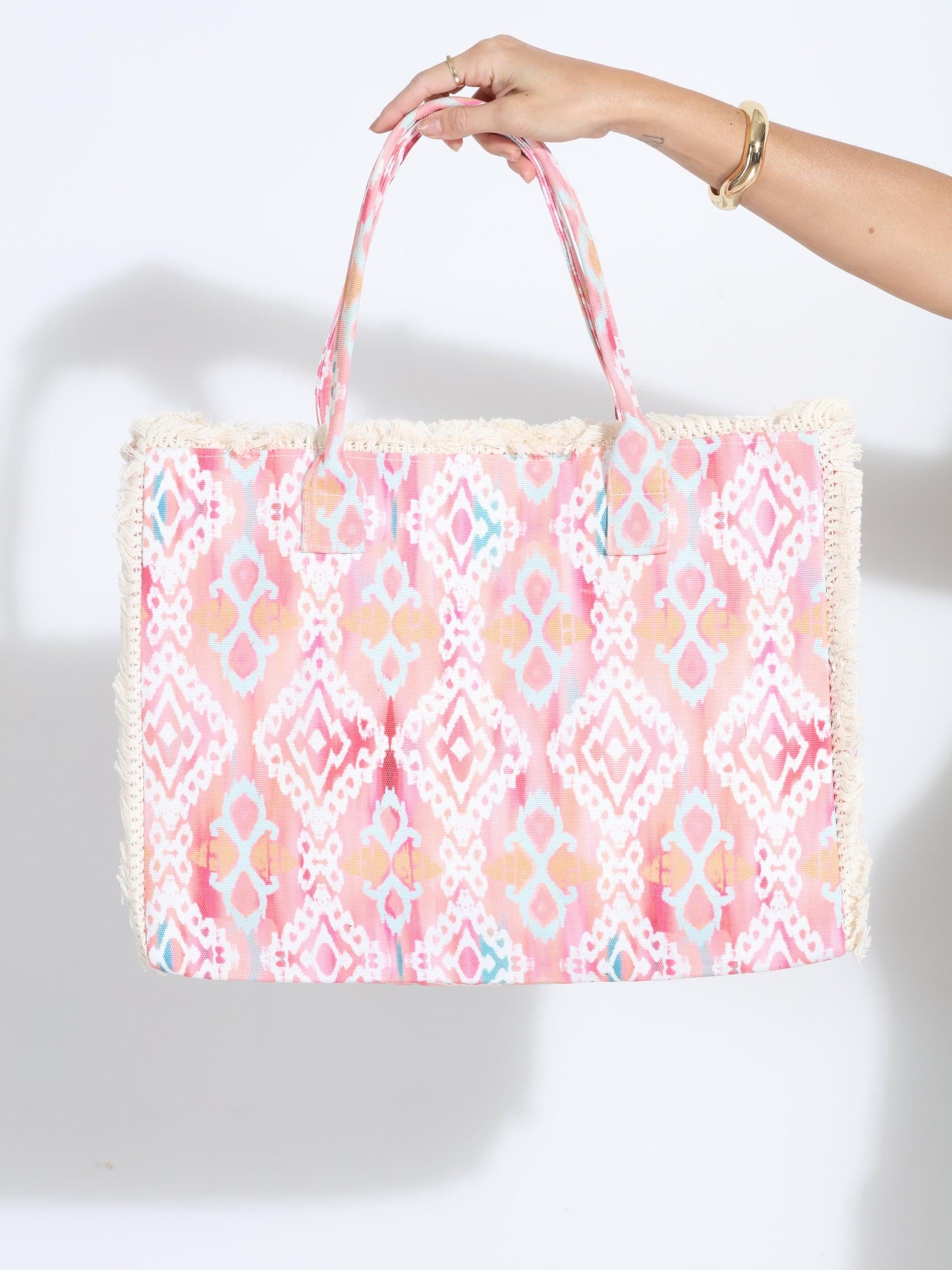 Dahlia Beach Fringe Tote- Coral-FINAL SALE