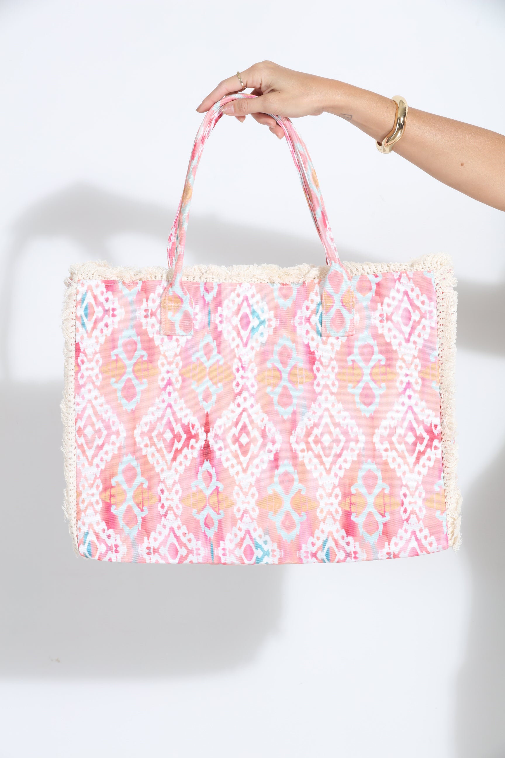 Dahlia Boho Fringe Tote- Coral