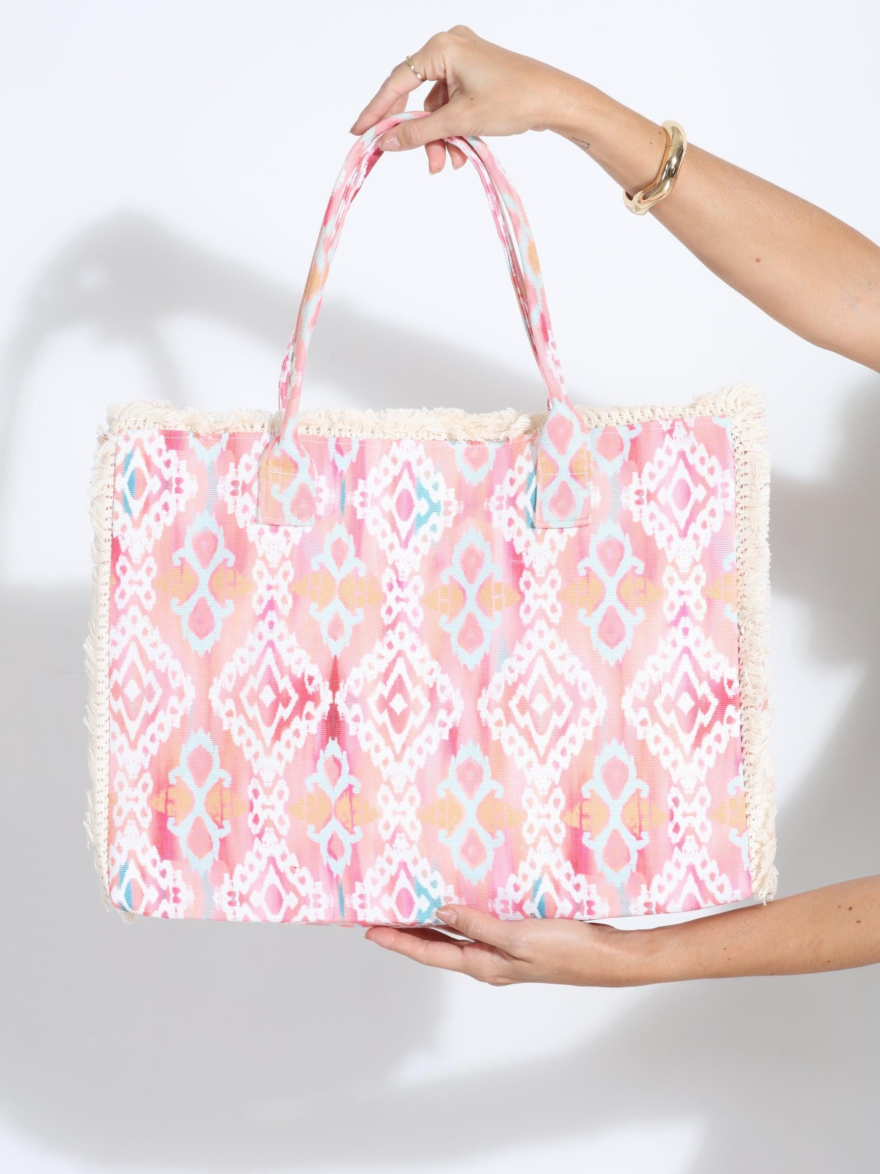 Dahlia Beach Fringe Tote- Coral-FINAL SALE