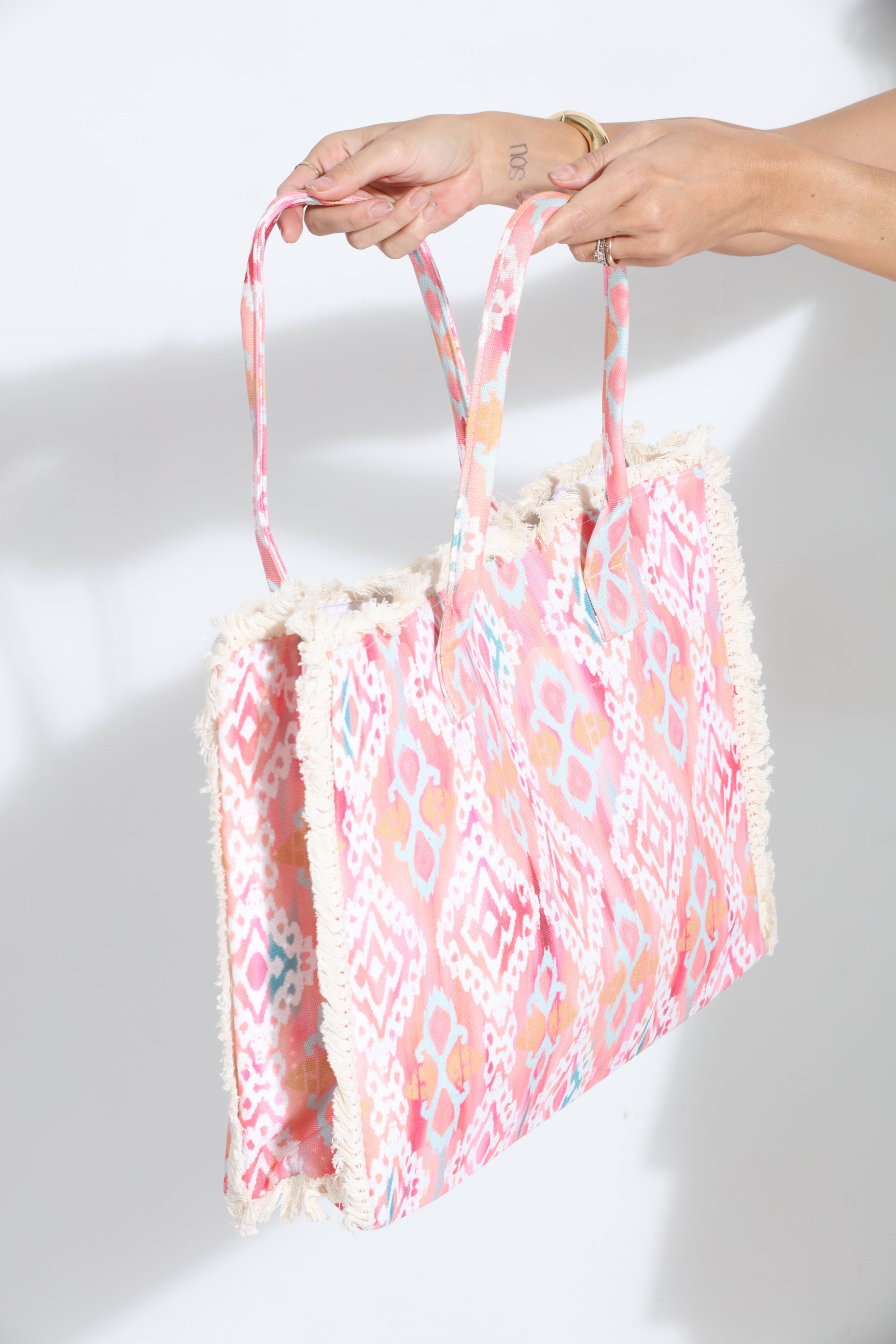 Dahlia Boho Fringe Tote- Coral