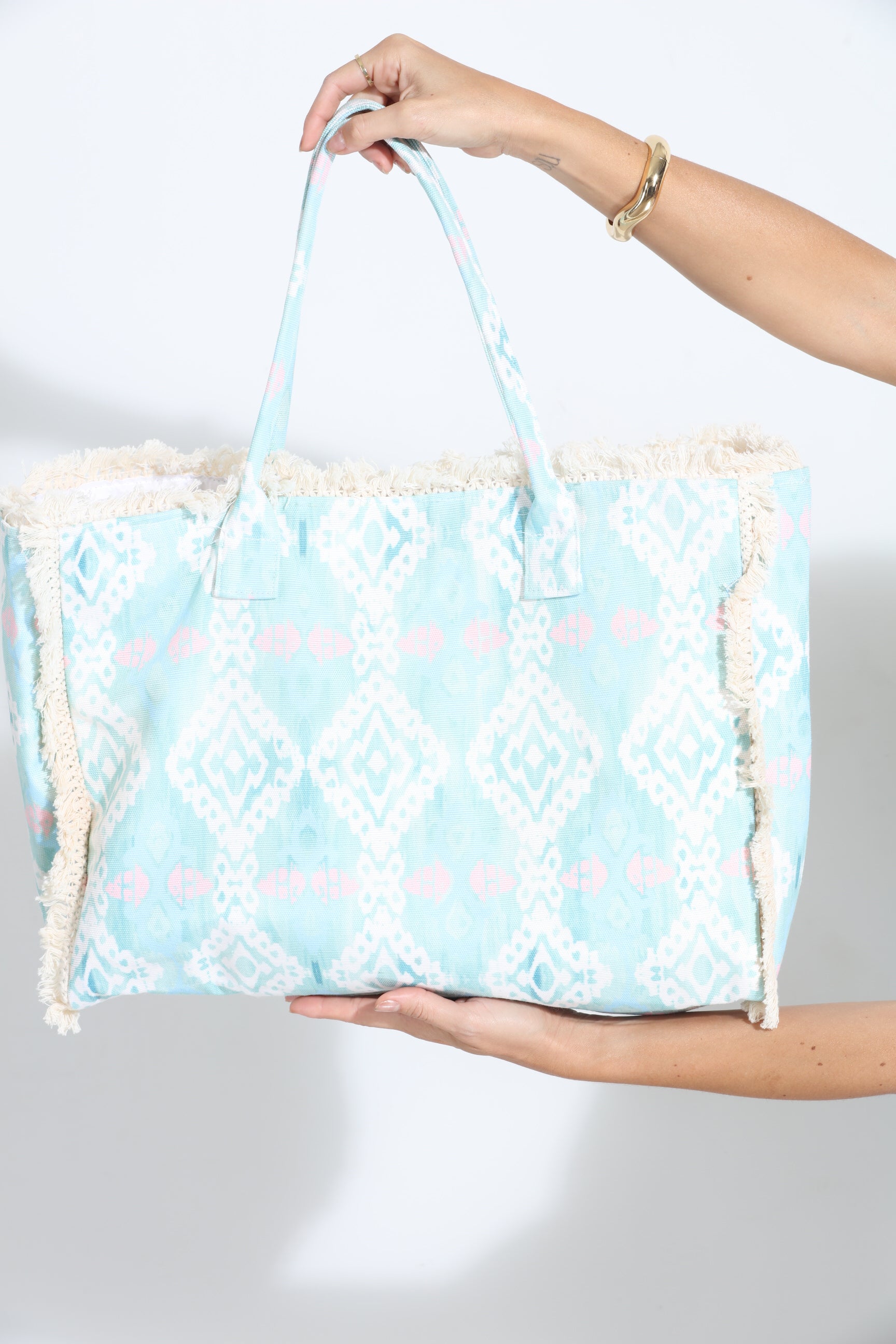 Dahlia Boho Fringe Tote- Blue