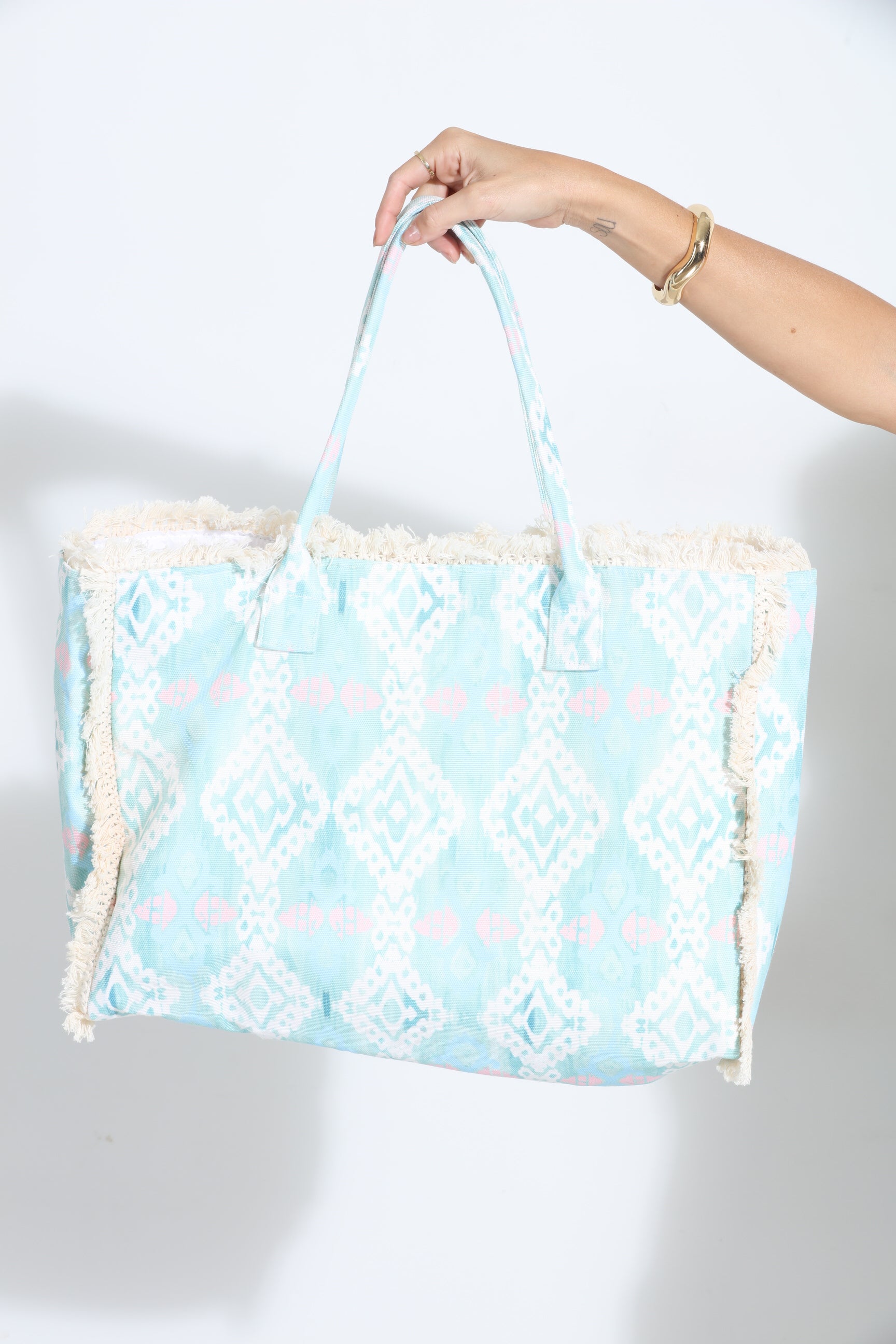 Dahlia Boho Fringe Tote- Blue