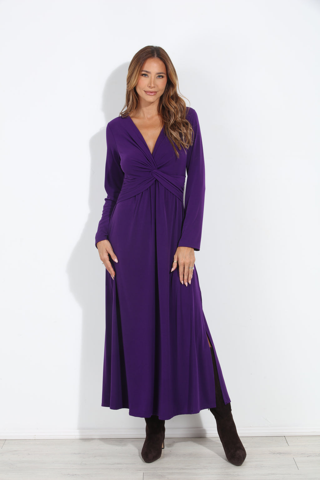 Purple Stretch Twist Long Sleeve Maxi