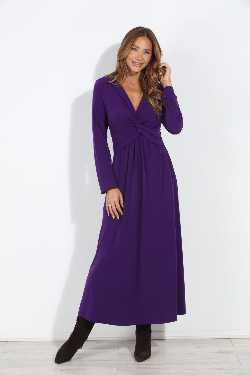 Purple Stretch Twist Long Sleeve Maxi