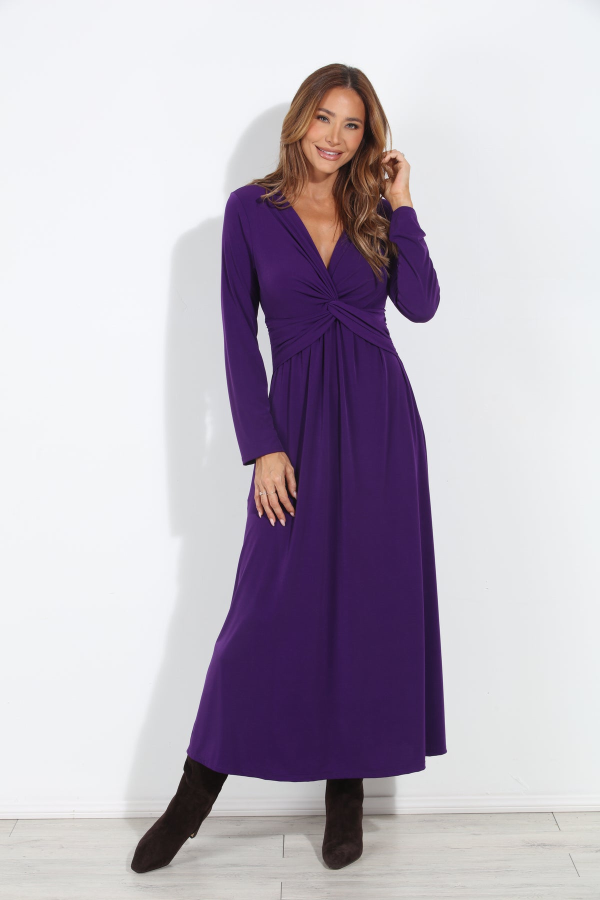 Purple Stretch Twist Long Sleeve Maxi