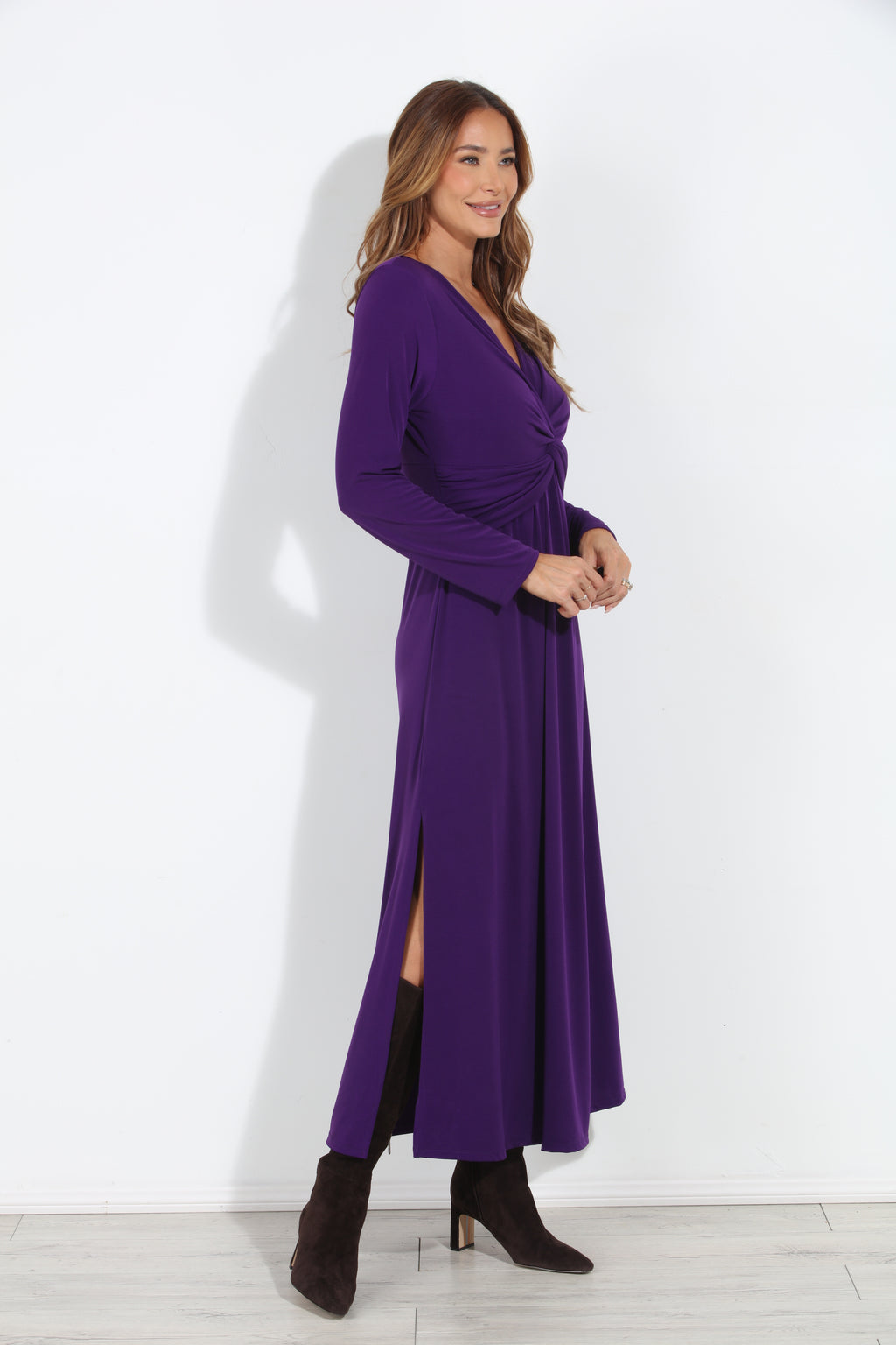 Purple Stretch Twist Long Sleeve Maxi