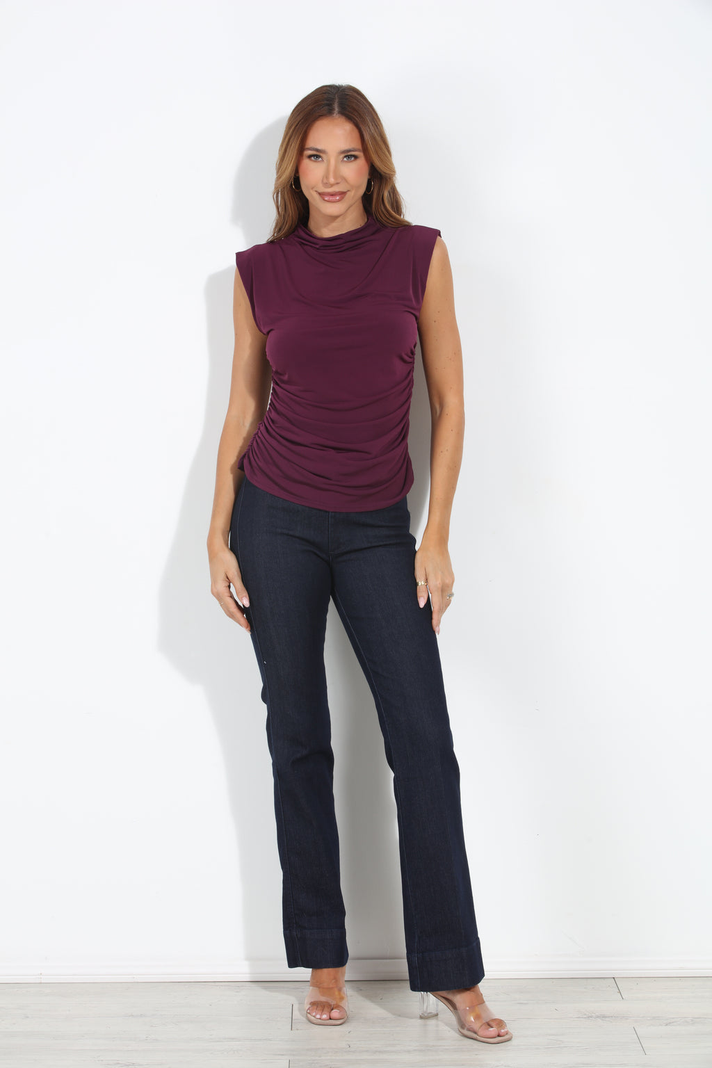 Eggplant Stretch Mock Neck Top-BEST SELLER