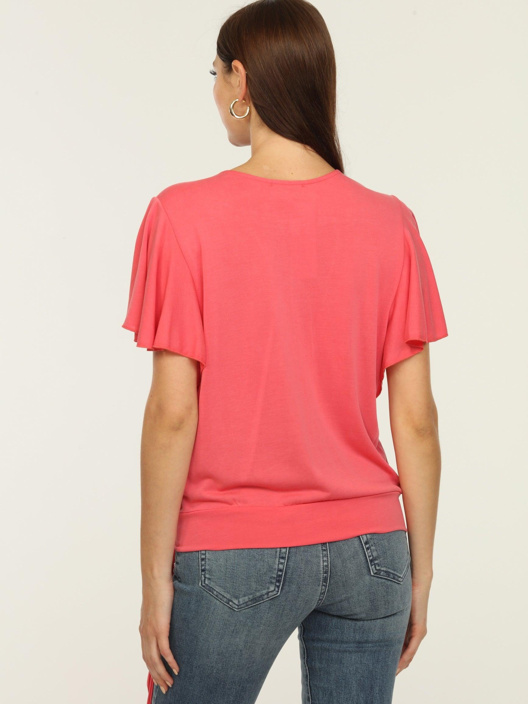 Coral Short Sleeve Wrap Top-FINAL SALE