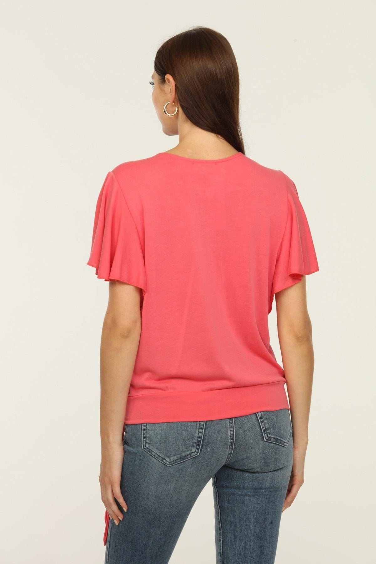 Coral Short Sleeve Wrap Top-FINAL SALE