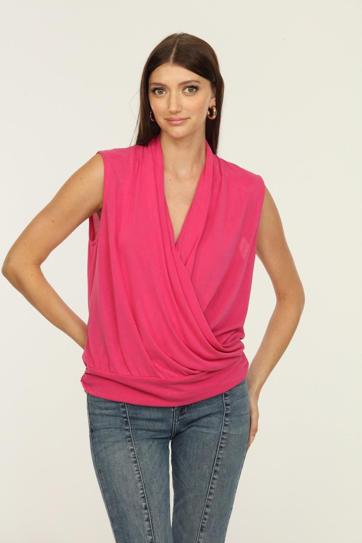 Magenta Cupro Banded Surplice Tank-FINAL SALE