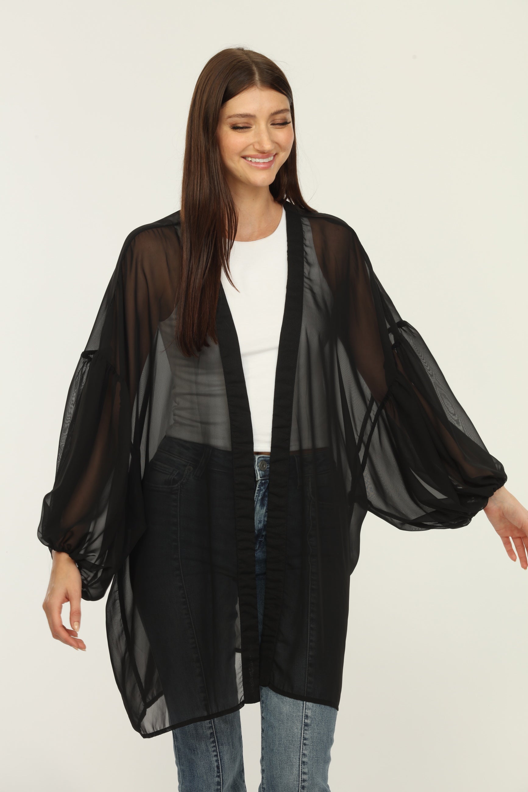 Black chiffon sale kimono cardigan