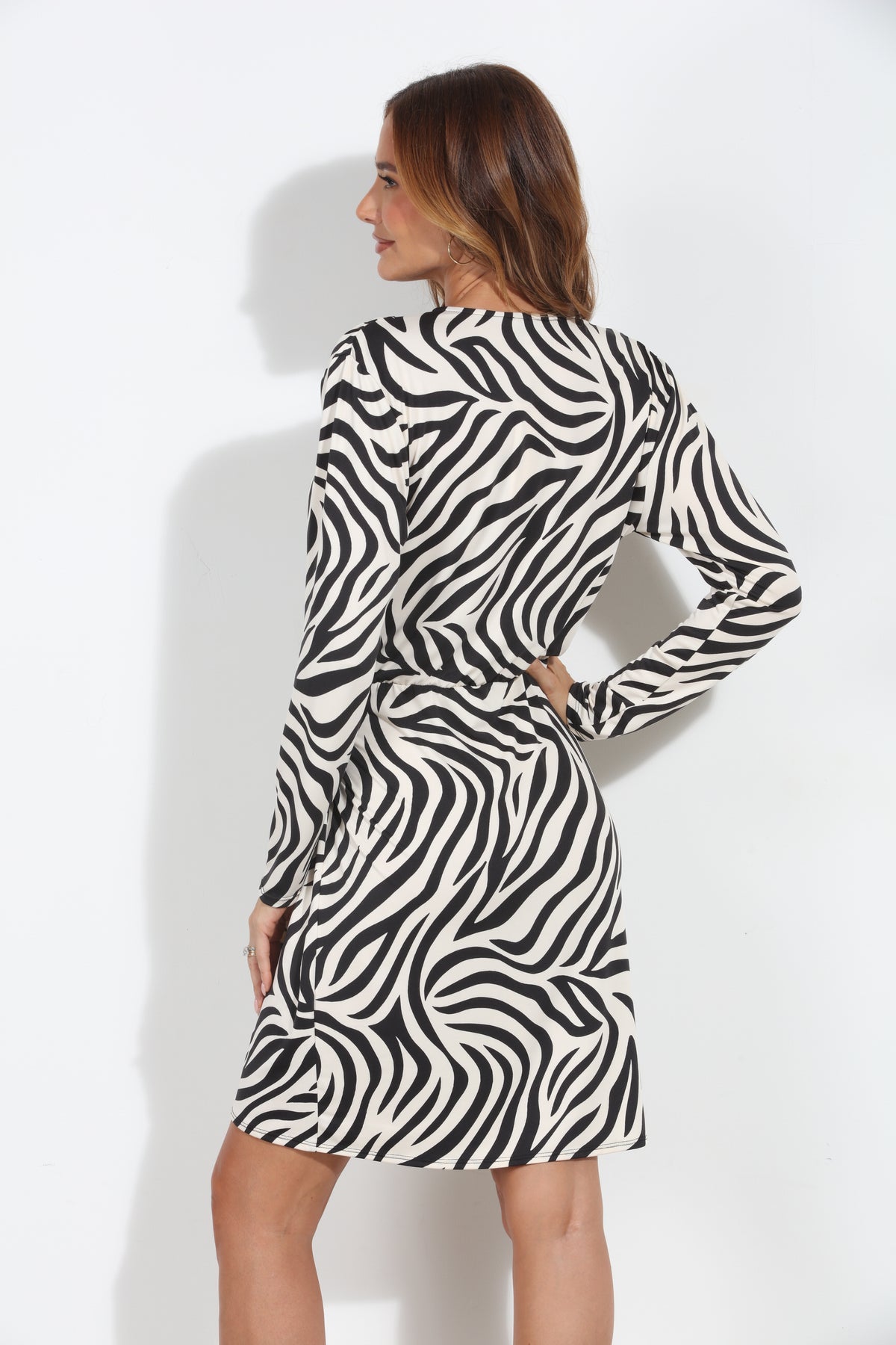 Mara Zebra Stretch Faux Wrap Dress-BEST SELLER