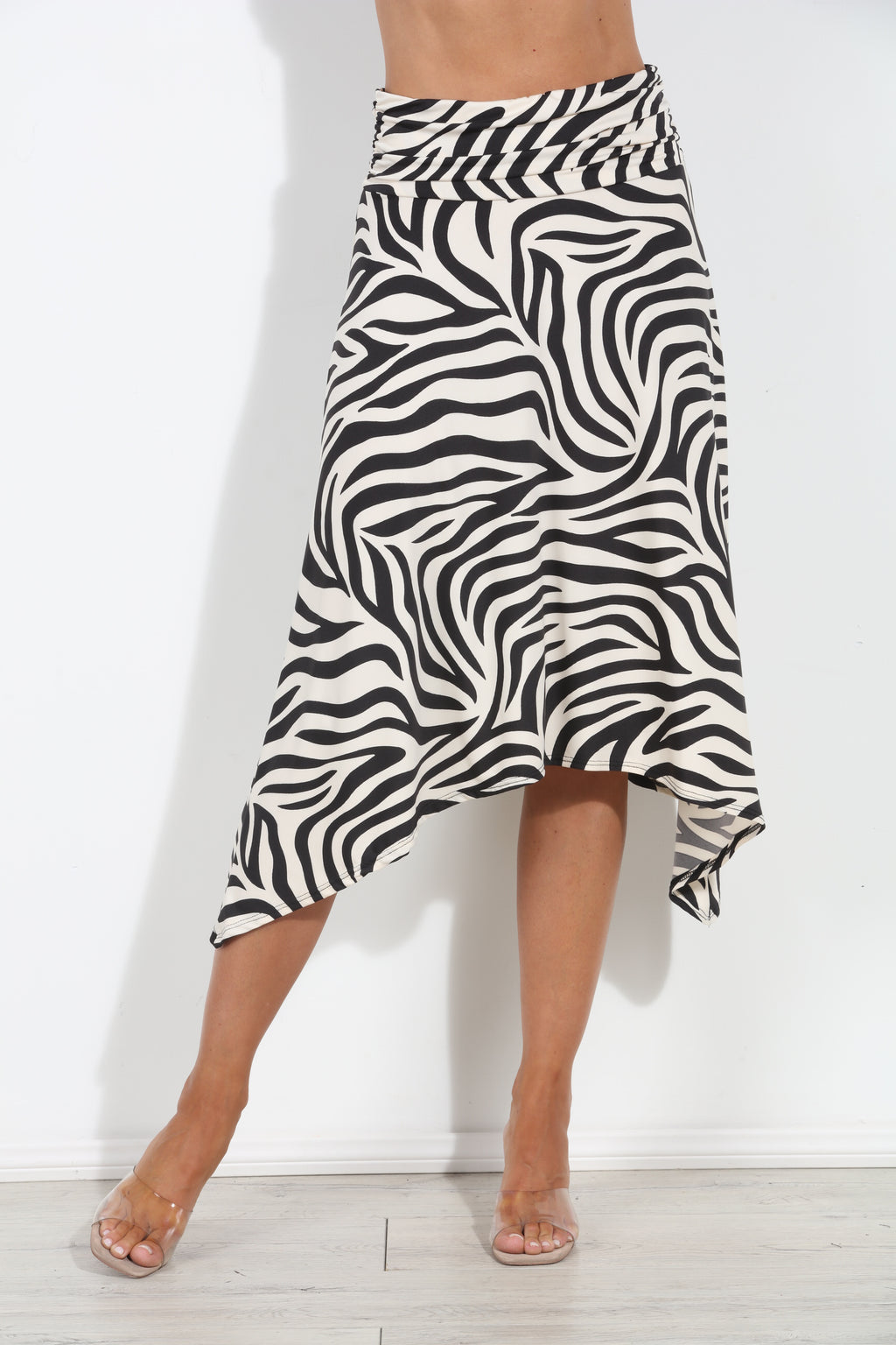 Mara Zebra Bias Cut Stretch Midi Skirt