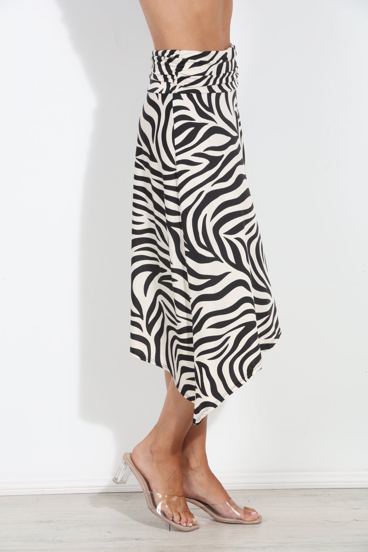 Mara Zebra Bias Cut Stretch Midi Skirt