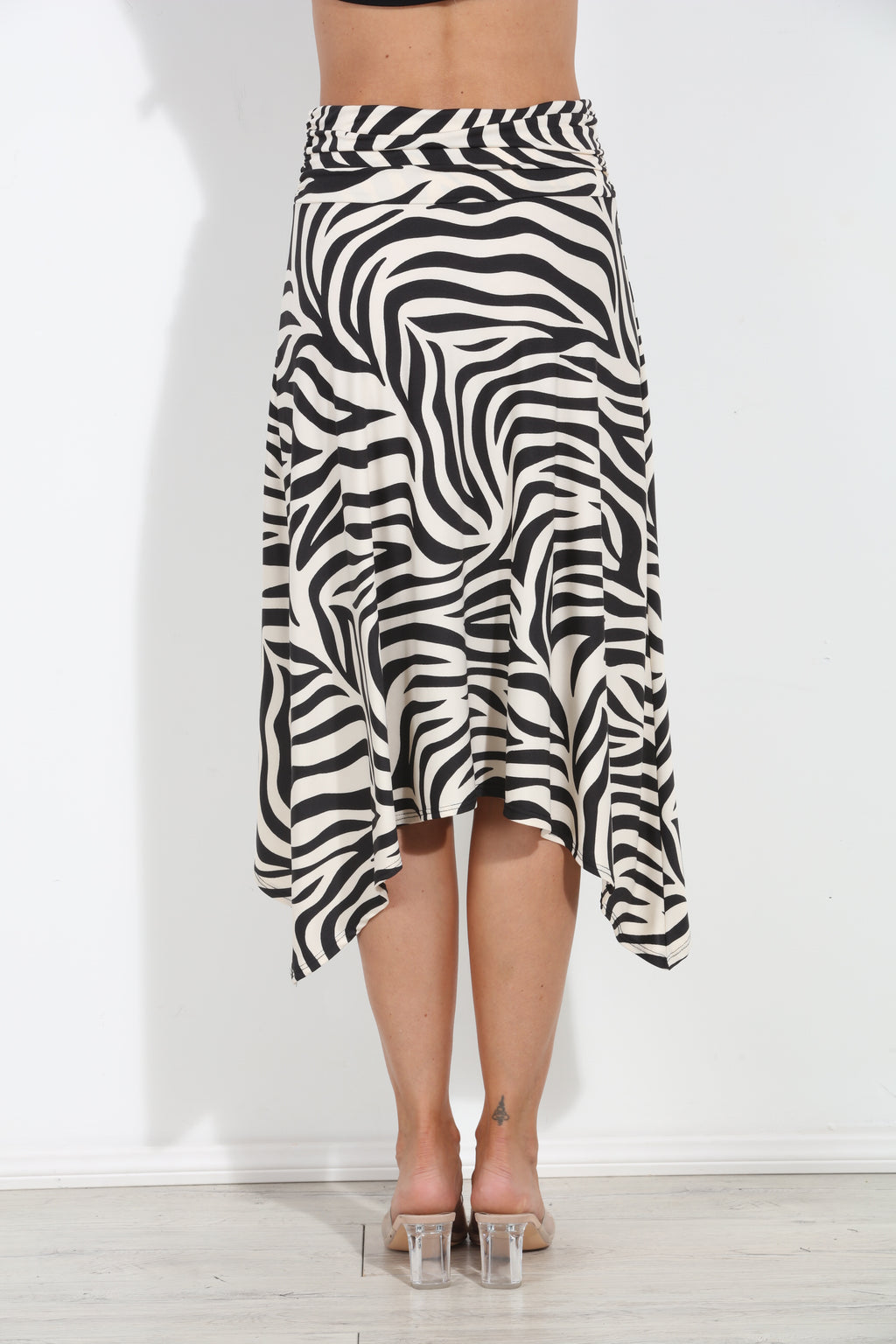 Mara Zebra Bias Cut Stretch Midi Skirt