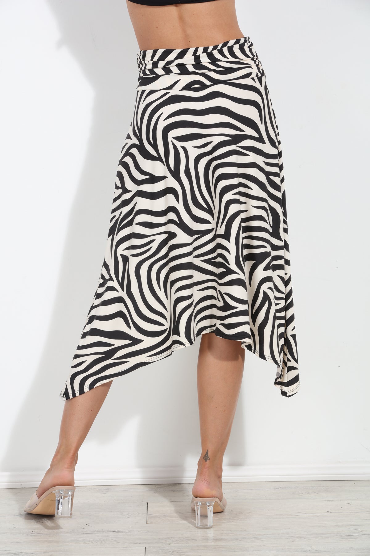 Mara Zebra Bias Cut Stretch Midi Skirt