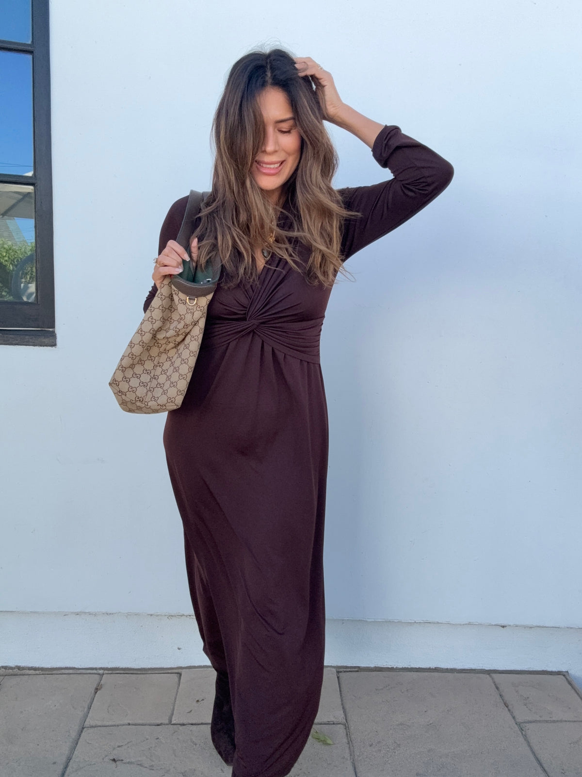 Espresso Stretch Twist Long Sleeve Maxi