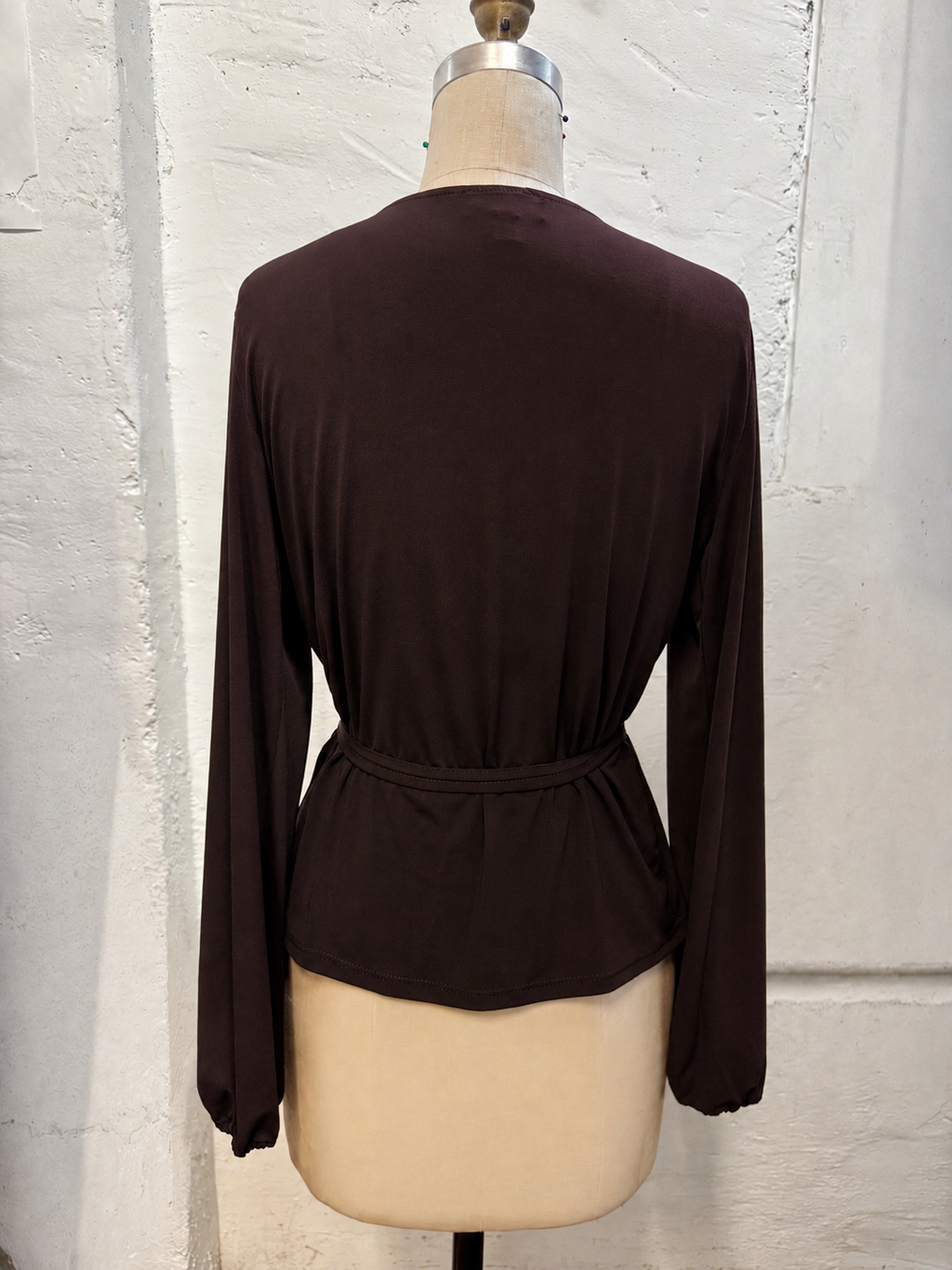 Espresso Stretch Wrap Long Sleeve Top