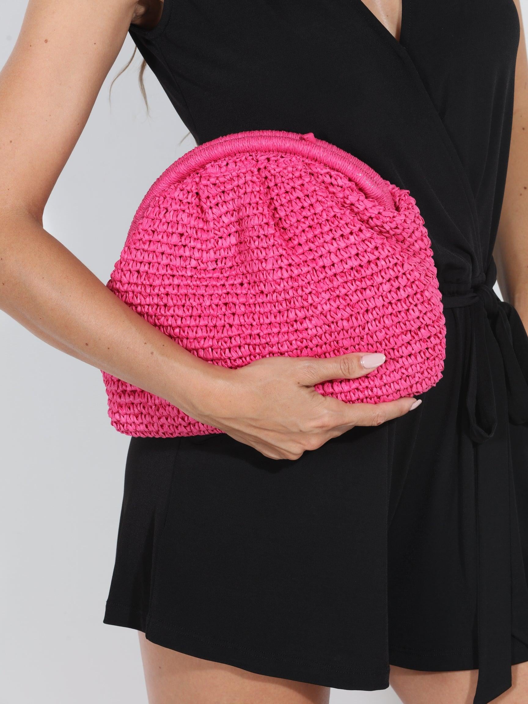 Summer Straw Clutch-Pink-FINAL SALE