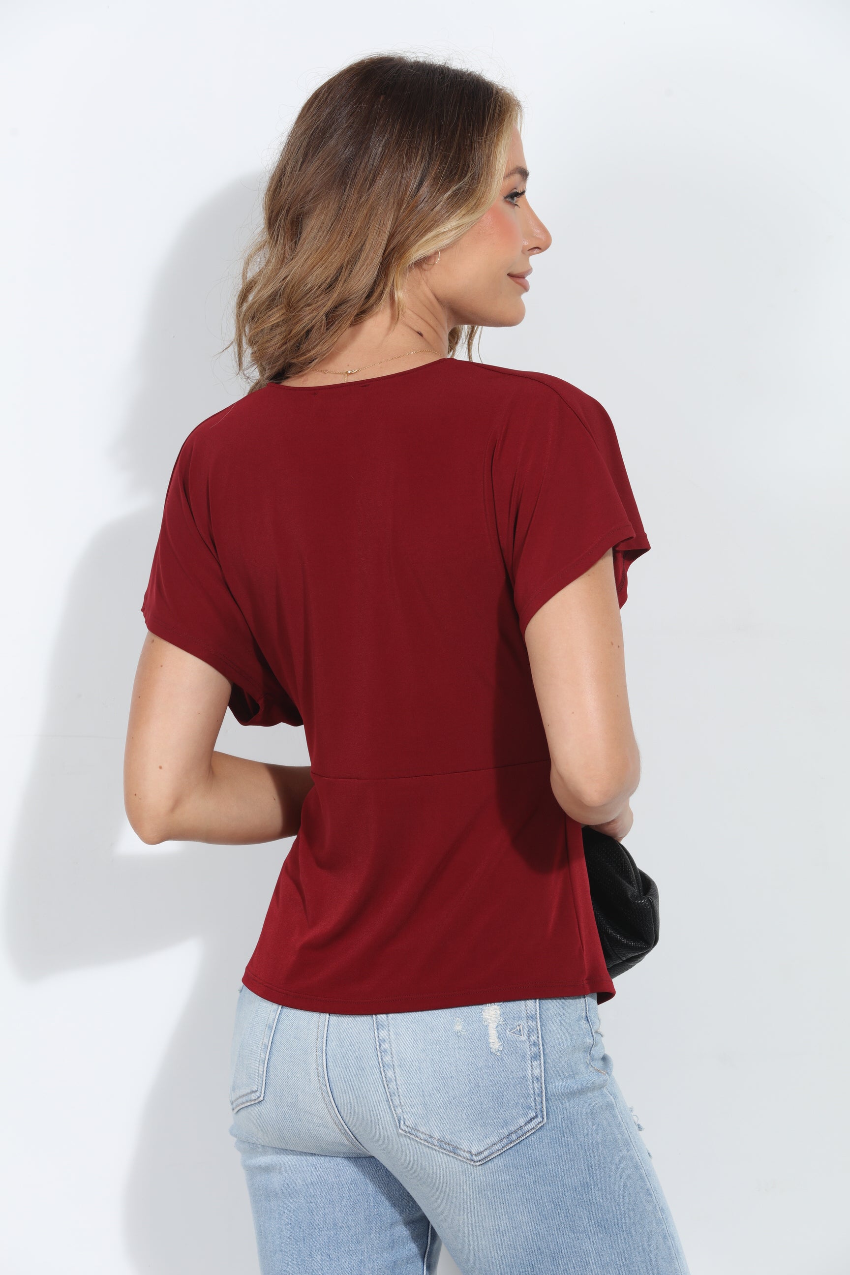 Burgundy Stretch ITY Twist Top-BEST SELLER