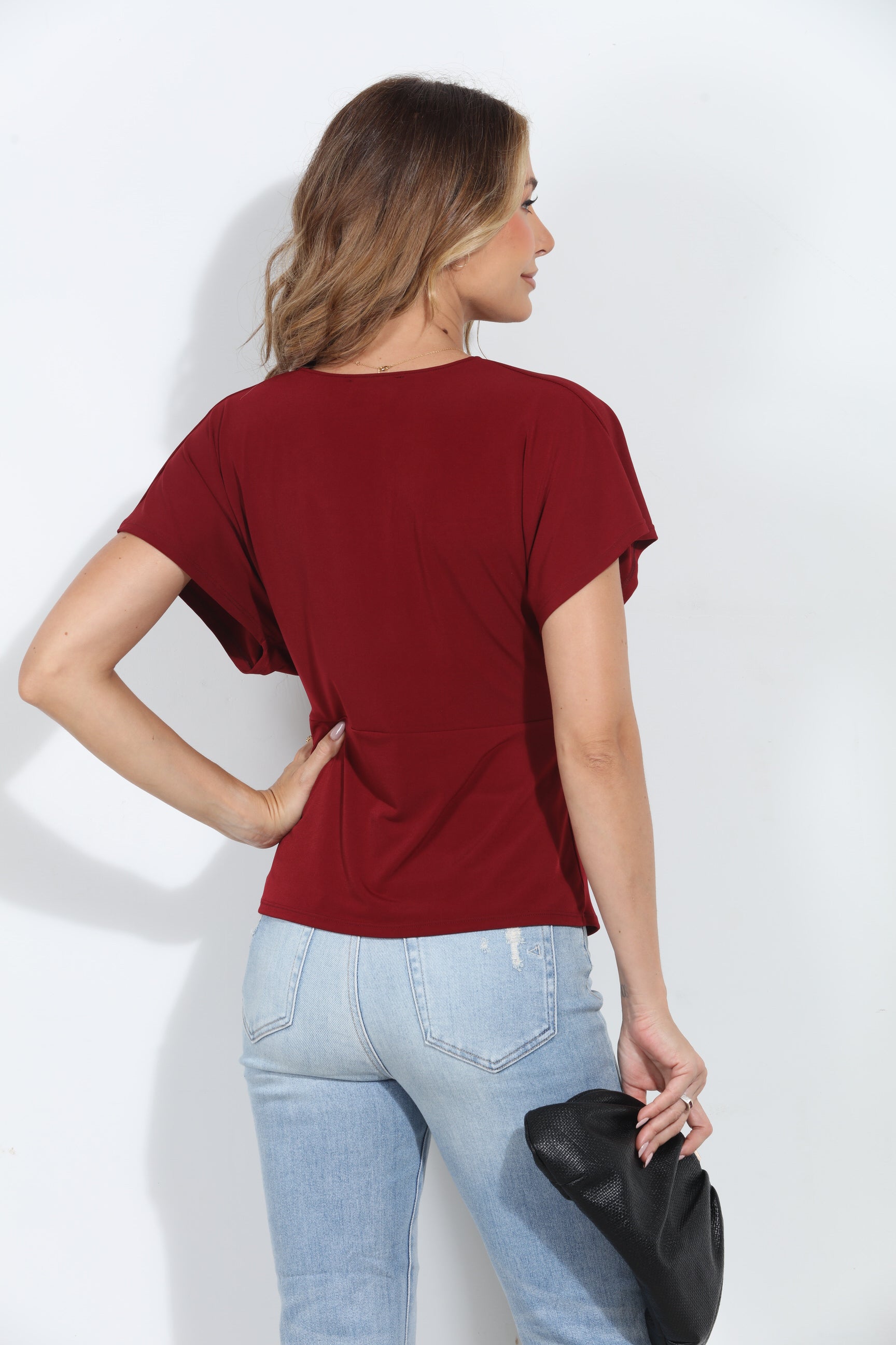 Burgundy Stretch ITY Twist Top-BEST SELLER