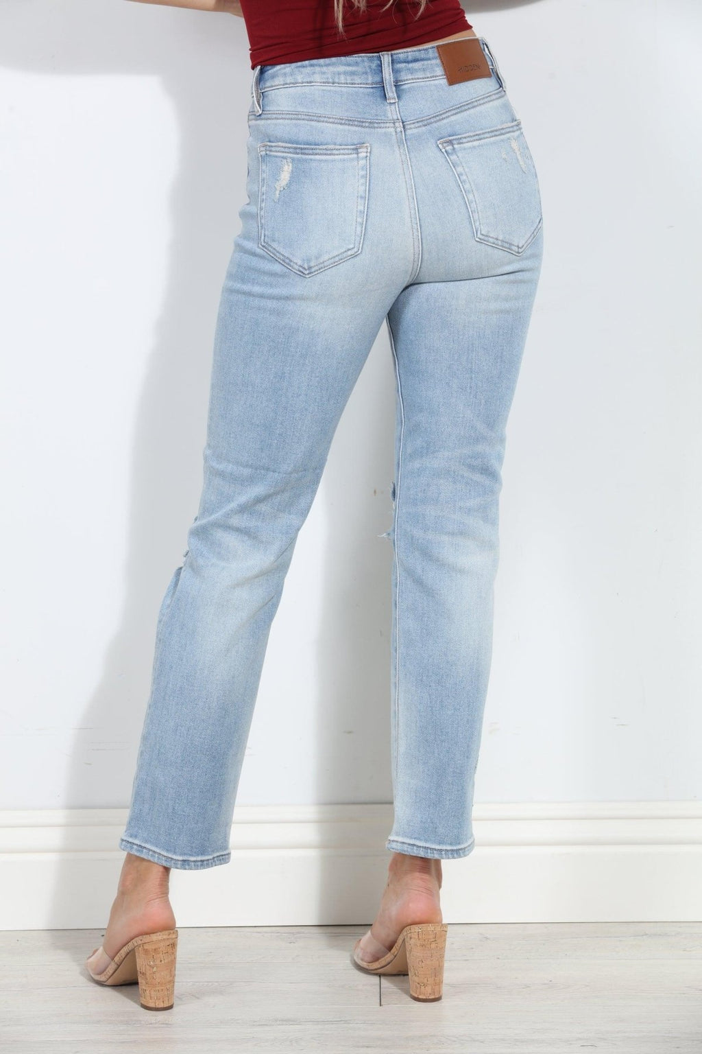 Tracey Distressed Stretch Straight Jean- Light Wash-BEST SELLERS
