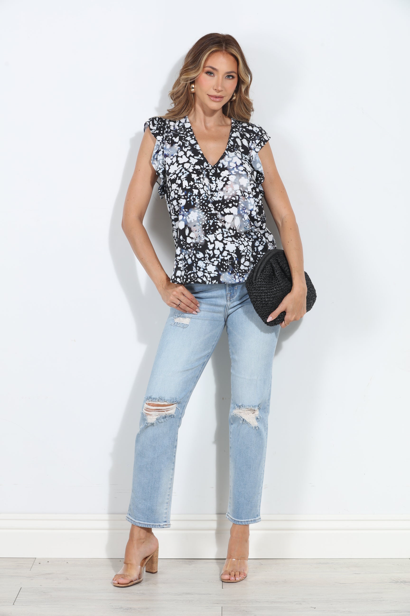 Abbey V-Neck Ruffle Blouse