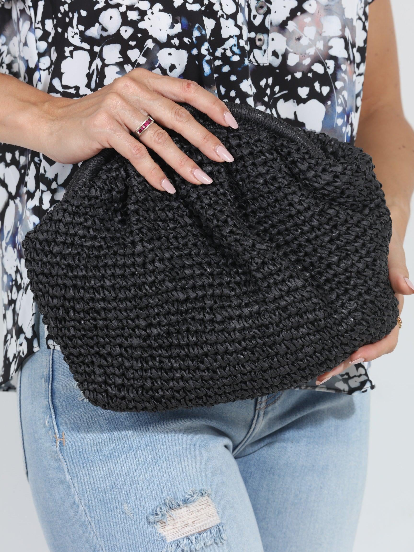 Summer Straw Clutch-Black-FINAL SALE
