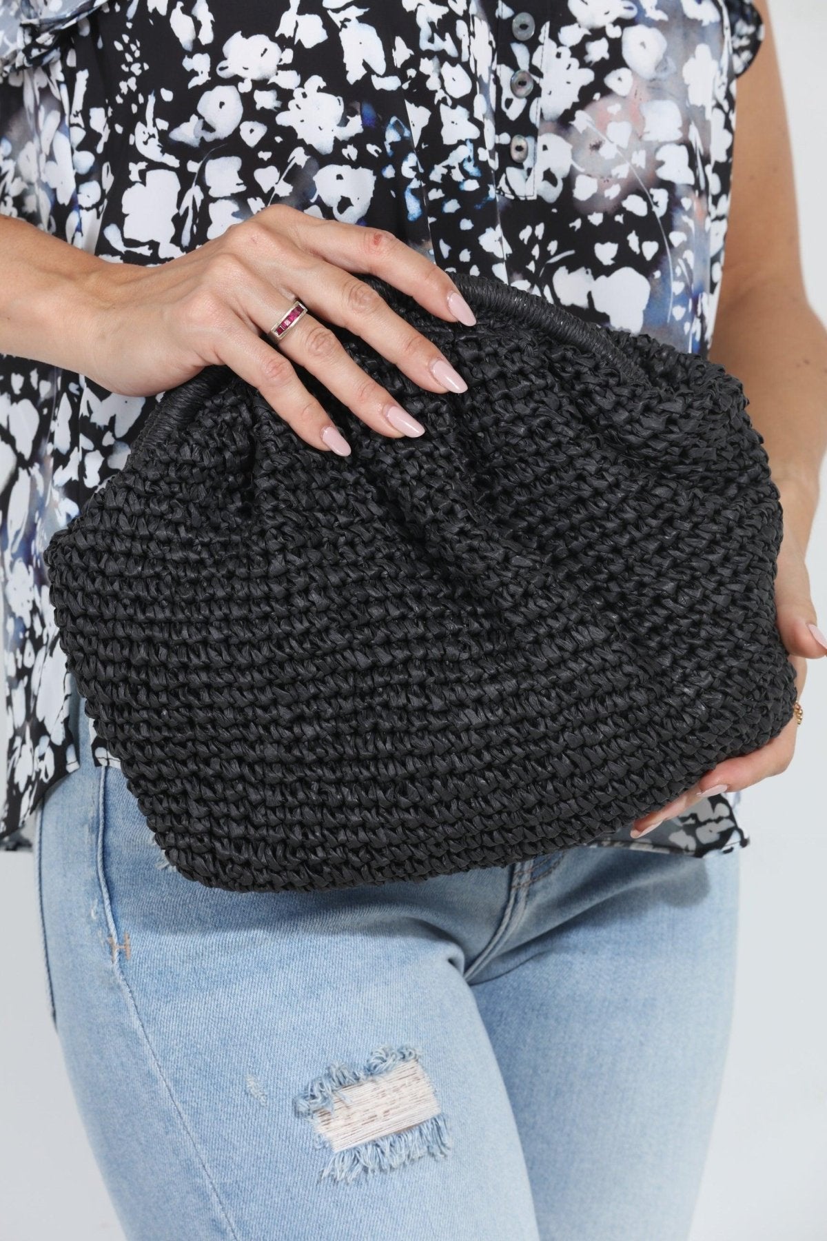 Summer Straw Clutch-Black-FINAL SALE