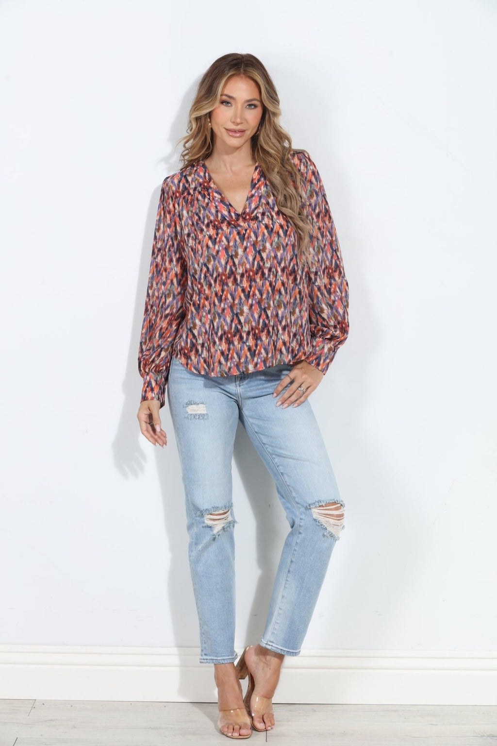 Kayce V Neck Puffed Sleeve Blouse-FINAL SALE