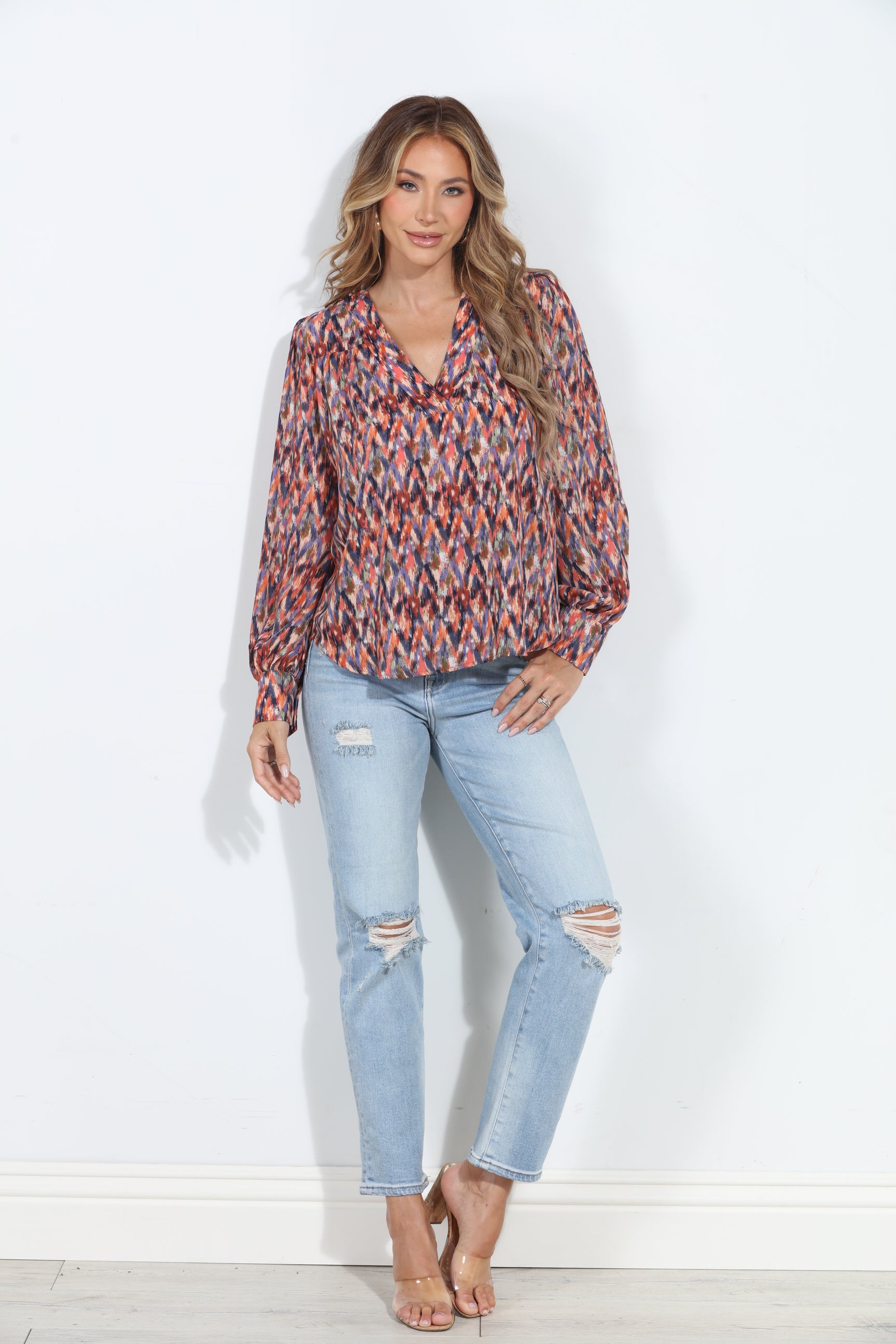 Kayce V Neck Puffed Sleeve Blouse-BEST SELLER